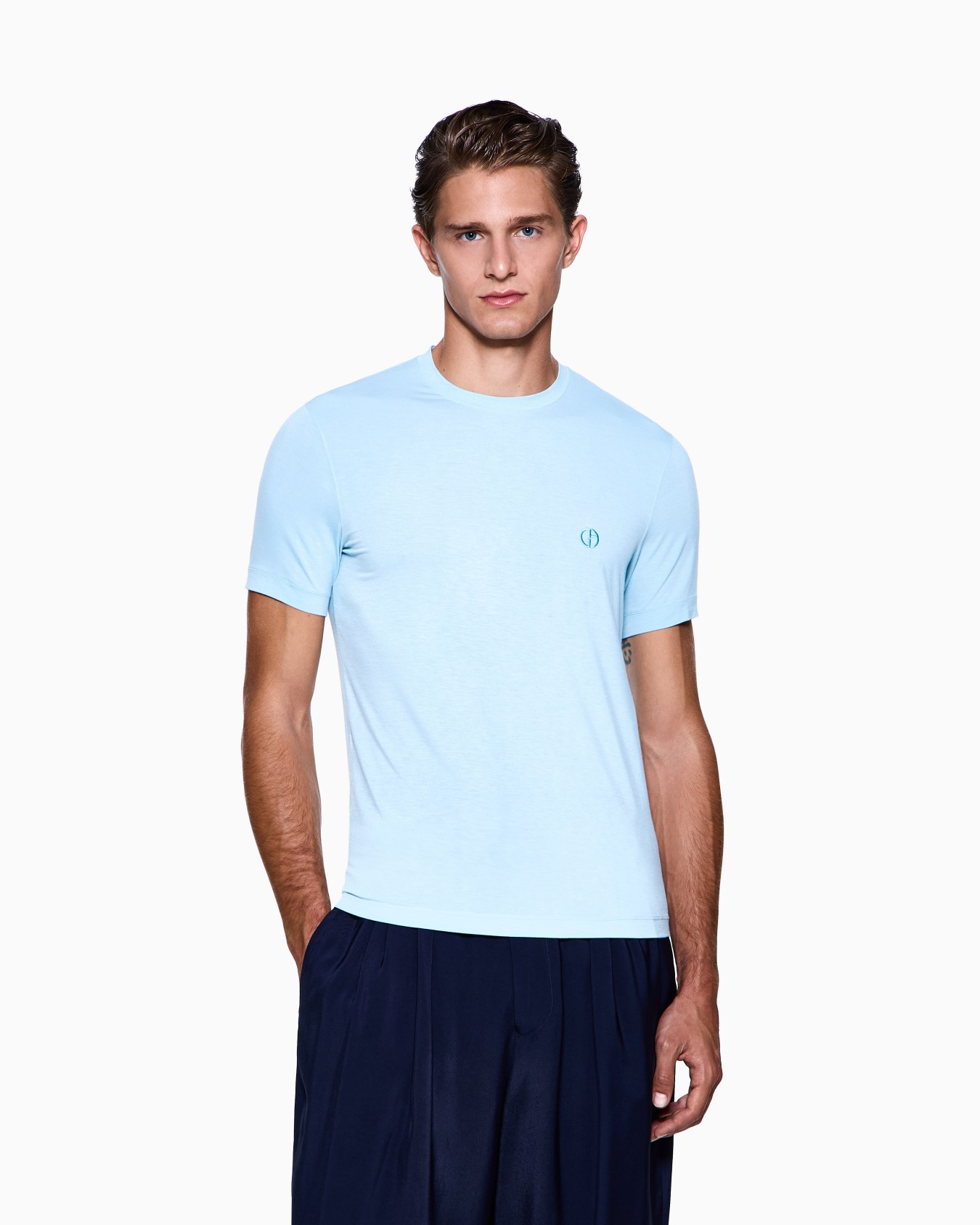 ASV stretch viscose jersey jumper with crew neck and short sleeves Slide 3