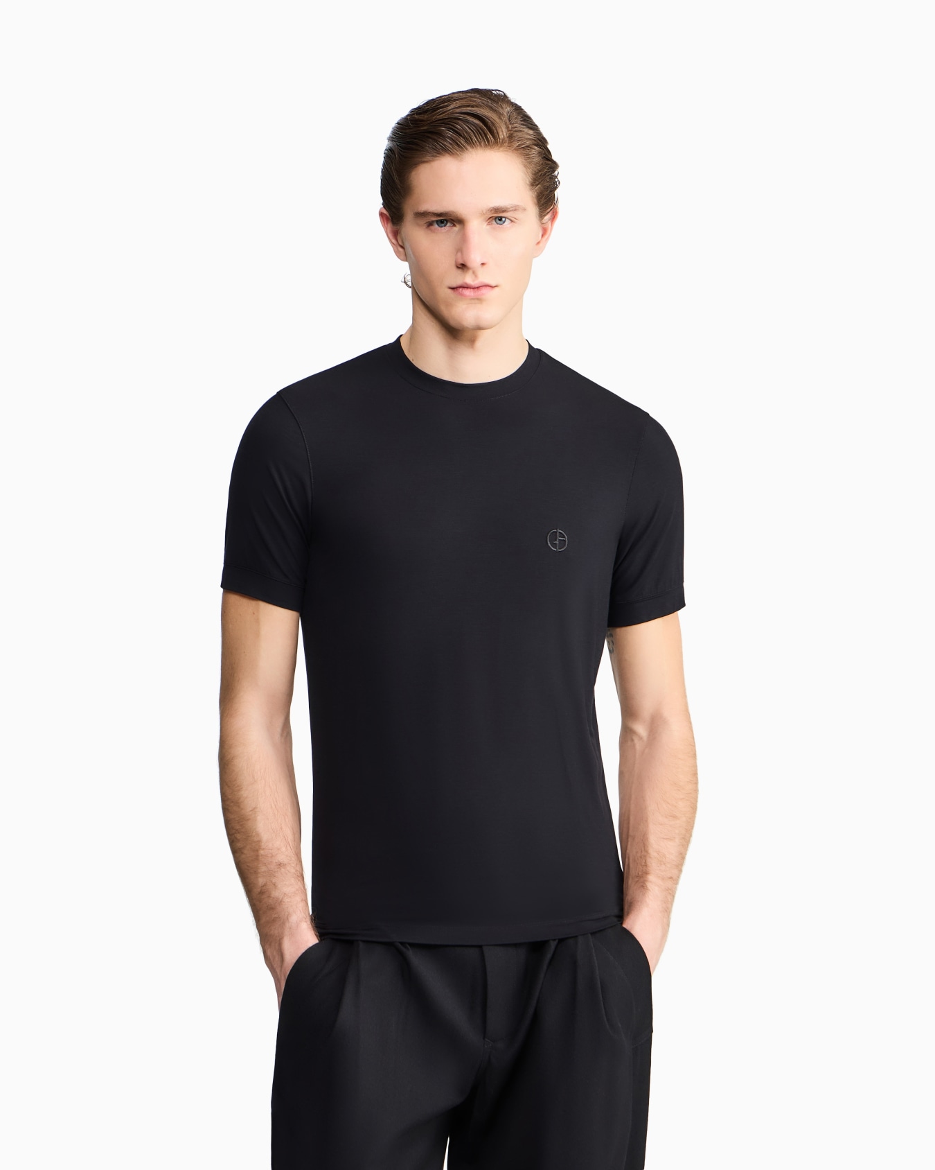 T-shirt à col rond en jersey de viscose stretch avec broderie ASV Diapositive 3