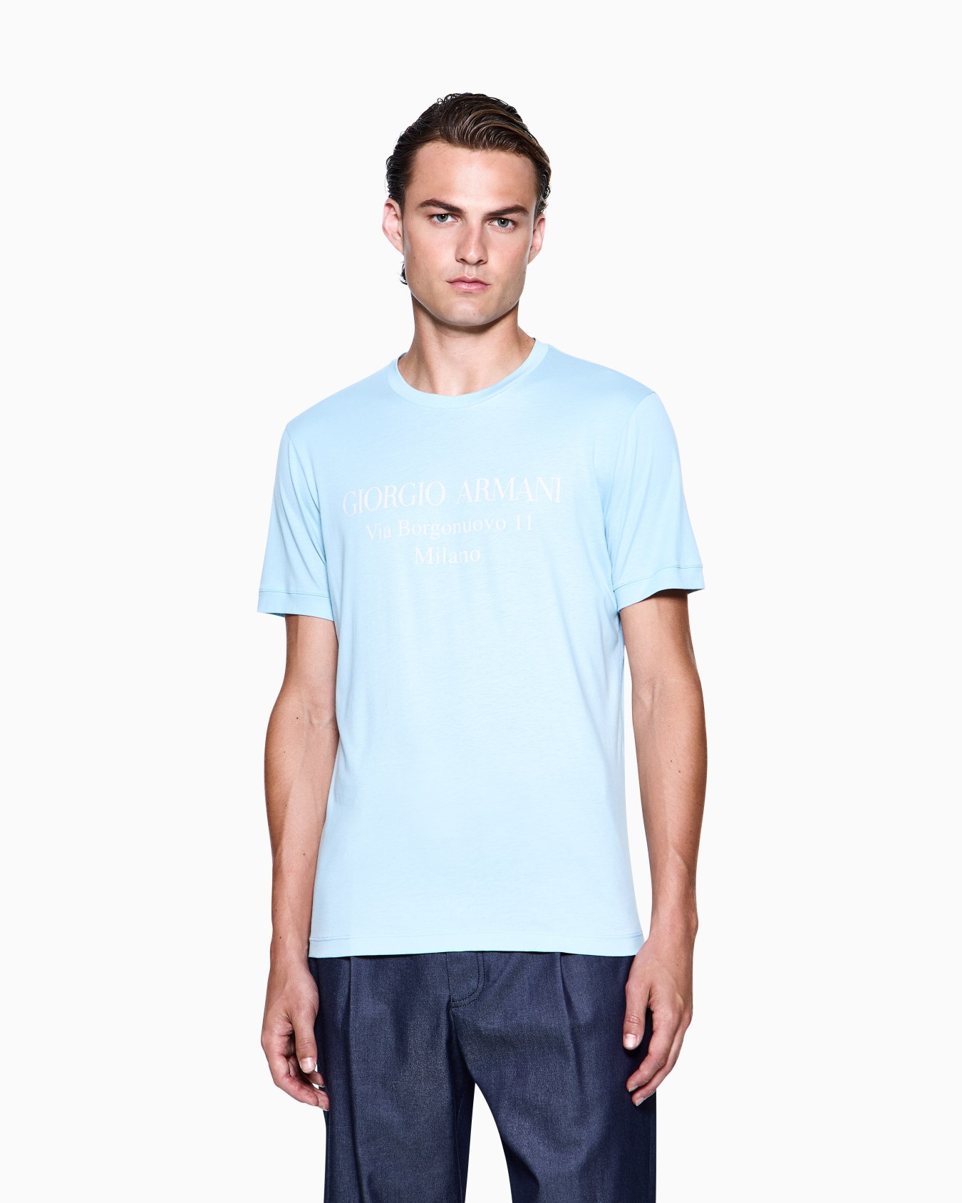Borgonuovo 11 crew-neck T-shirt in Pima cotton jersey Slide 3