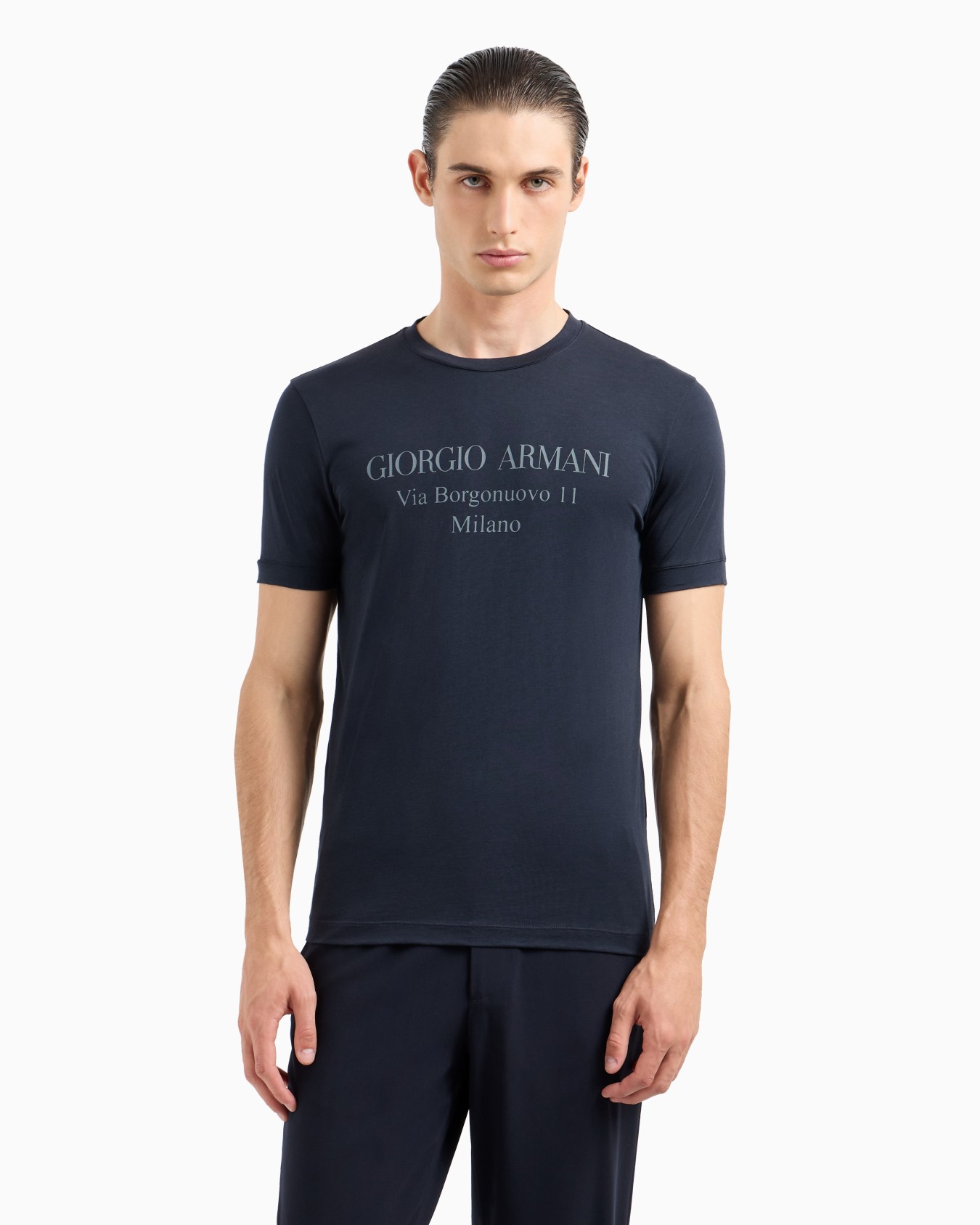 Borgonuovo 11 crew-neck T-shirt in Pima cotton jersey Slide 3