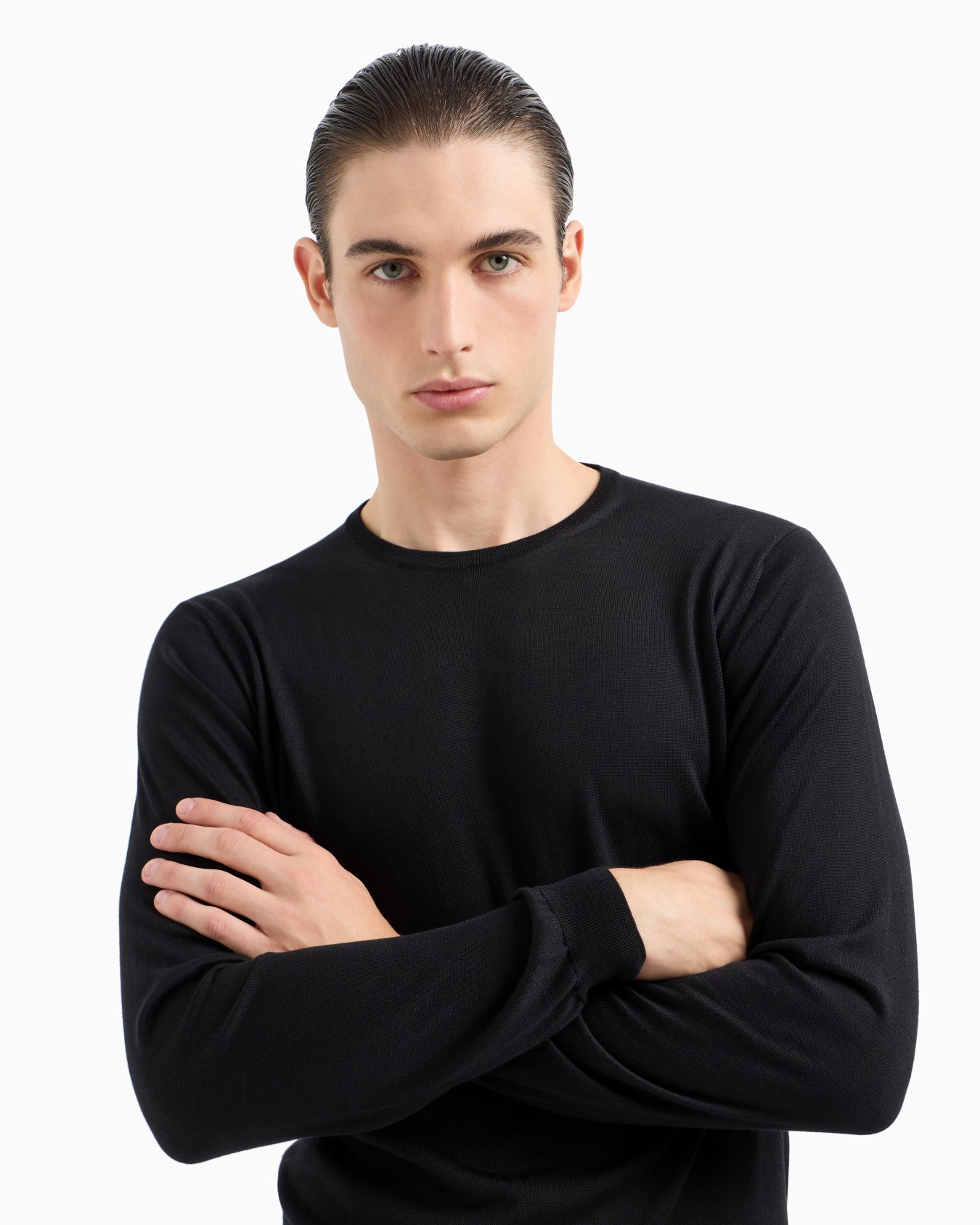 Jersey de seda y algodón con cuello redondo y manga larga Diapositiva 4