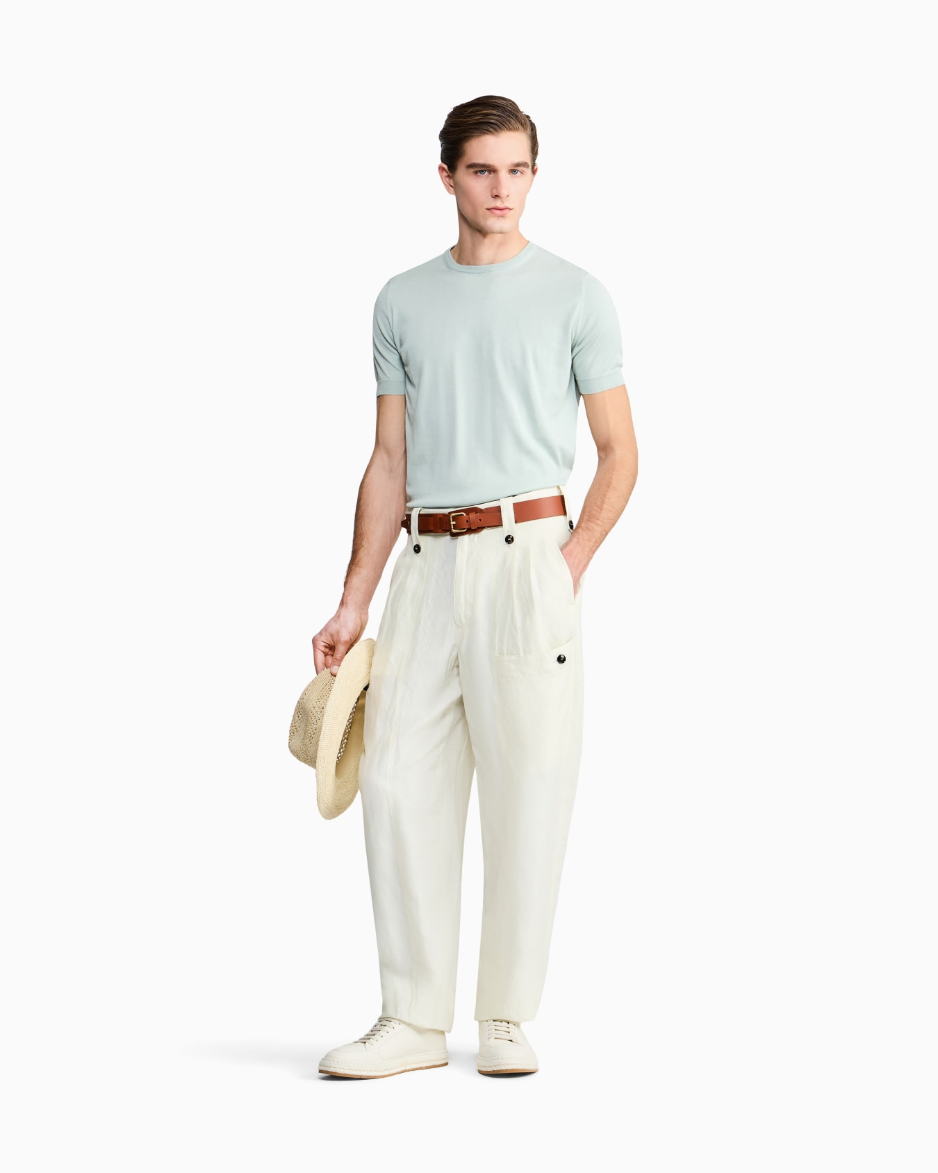 Short-sleeved, crew-neck jumper in silk and cotton Slide 1