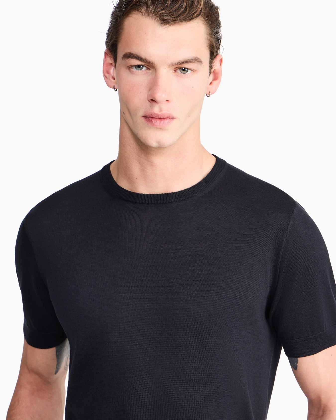 Jersey de seda y algodón con cuello redondo y manga corta Diapositiva 5