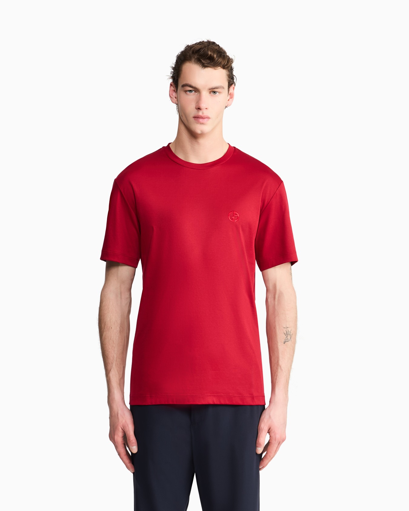 Camiseta de interlock de algodón con logotipo bordado Diapositiva 3