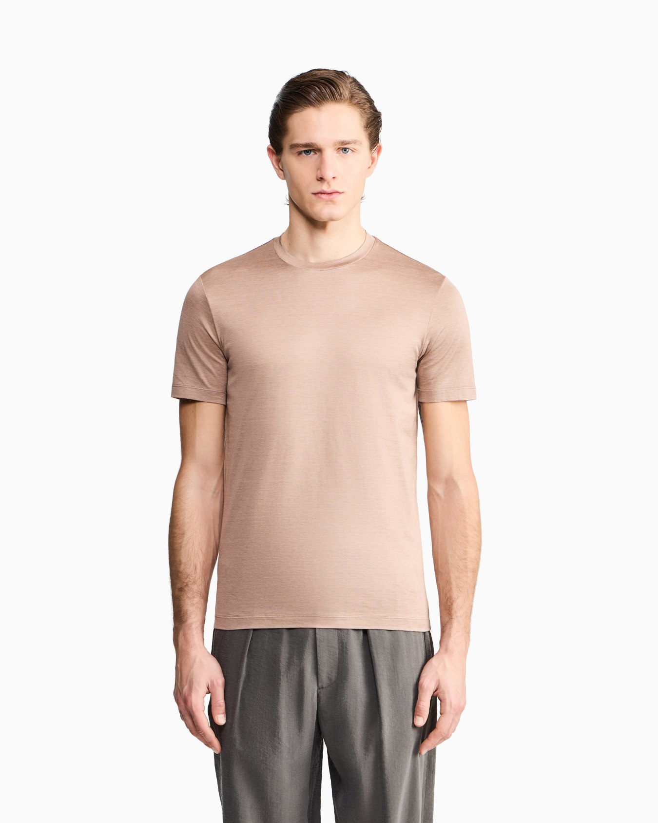 Plain-knit jersey T-shirt in a silk-and-cotton blend Slide 3
