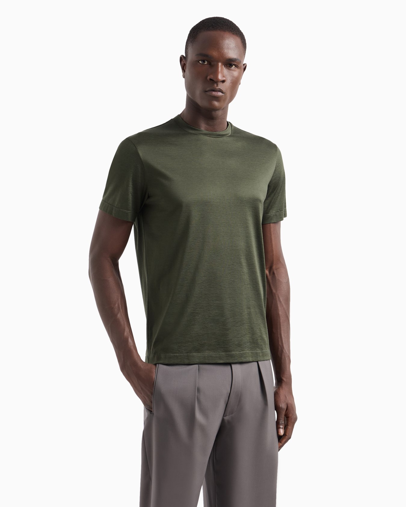 Plain-knit jersey T-shirt in a silk-and-cotton blend Slide 1