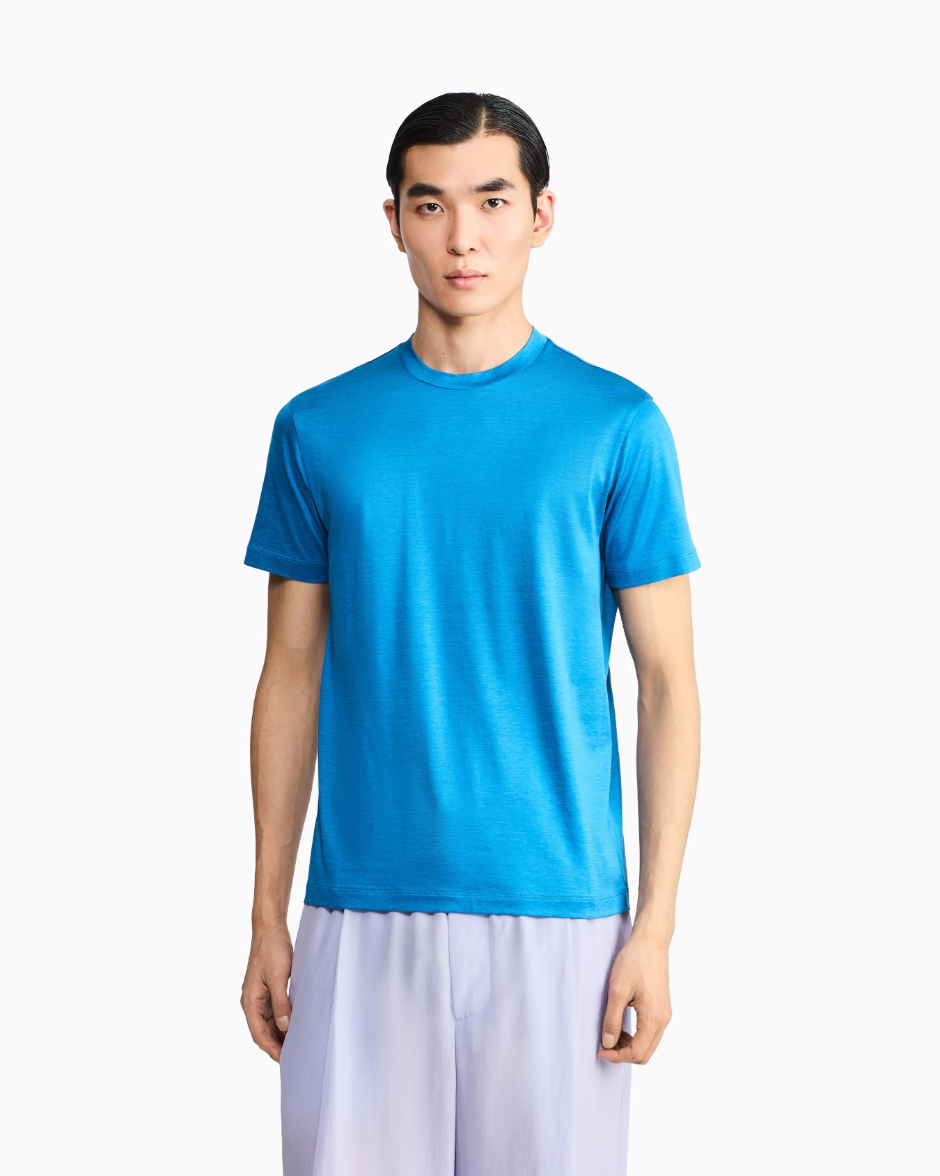 Plain-knit jersey T-shirt in a silk-and-cotton blend Slide 3