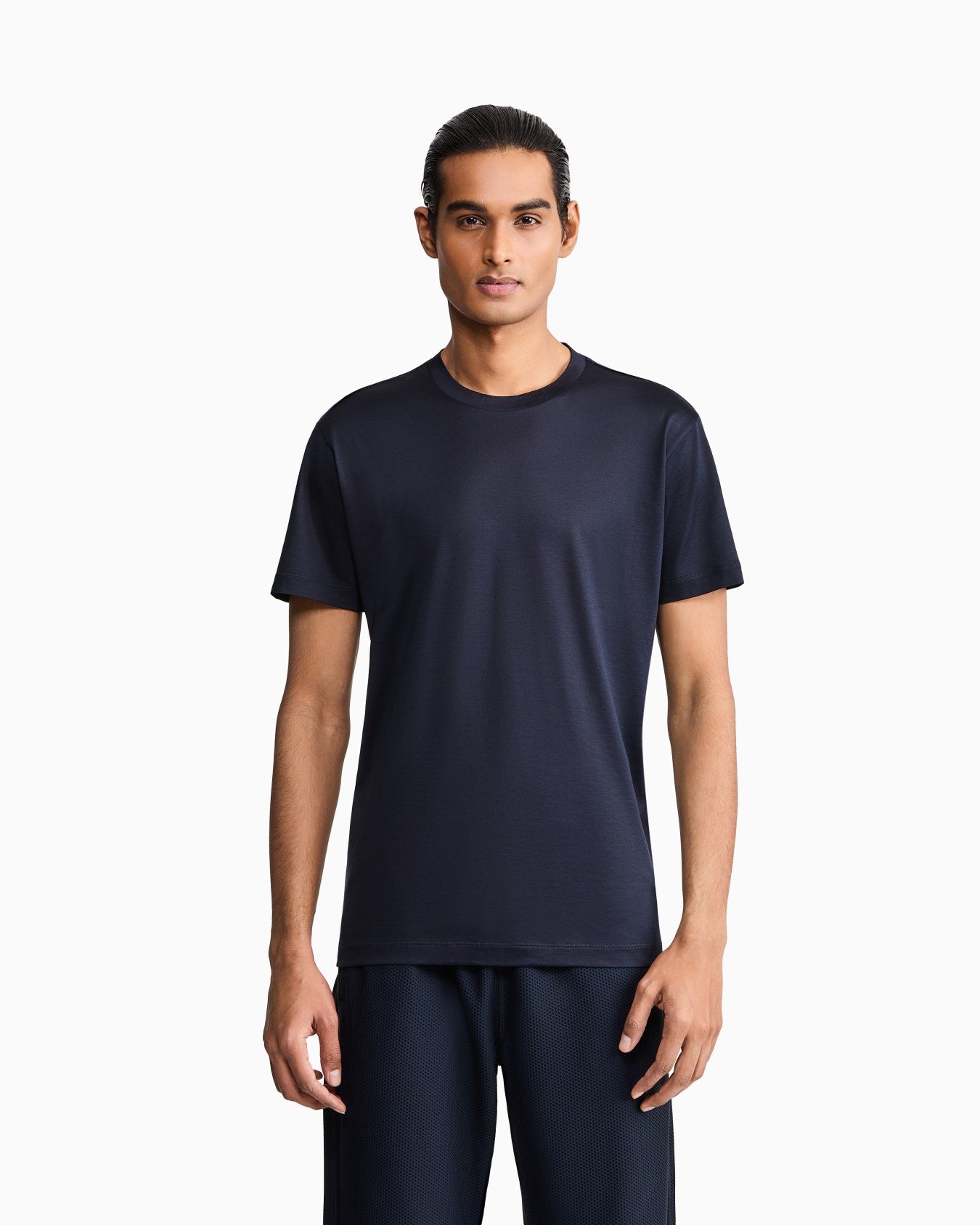 Plain-knit jersey T-shirt in a silk-and-cotton blend Slide 3