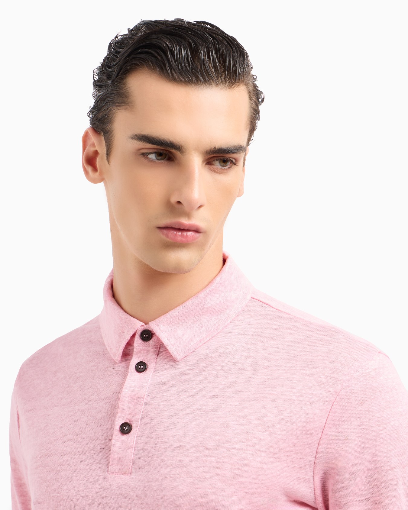 Short-sleeved polo shirt in pure linen jersey Diapositiva 4