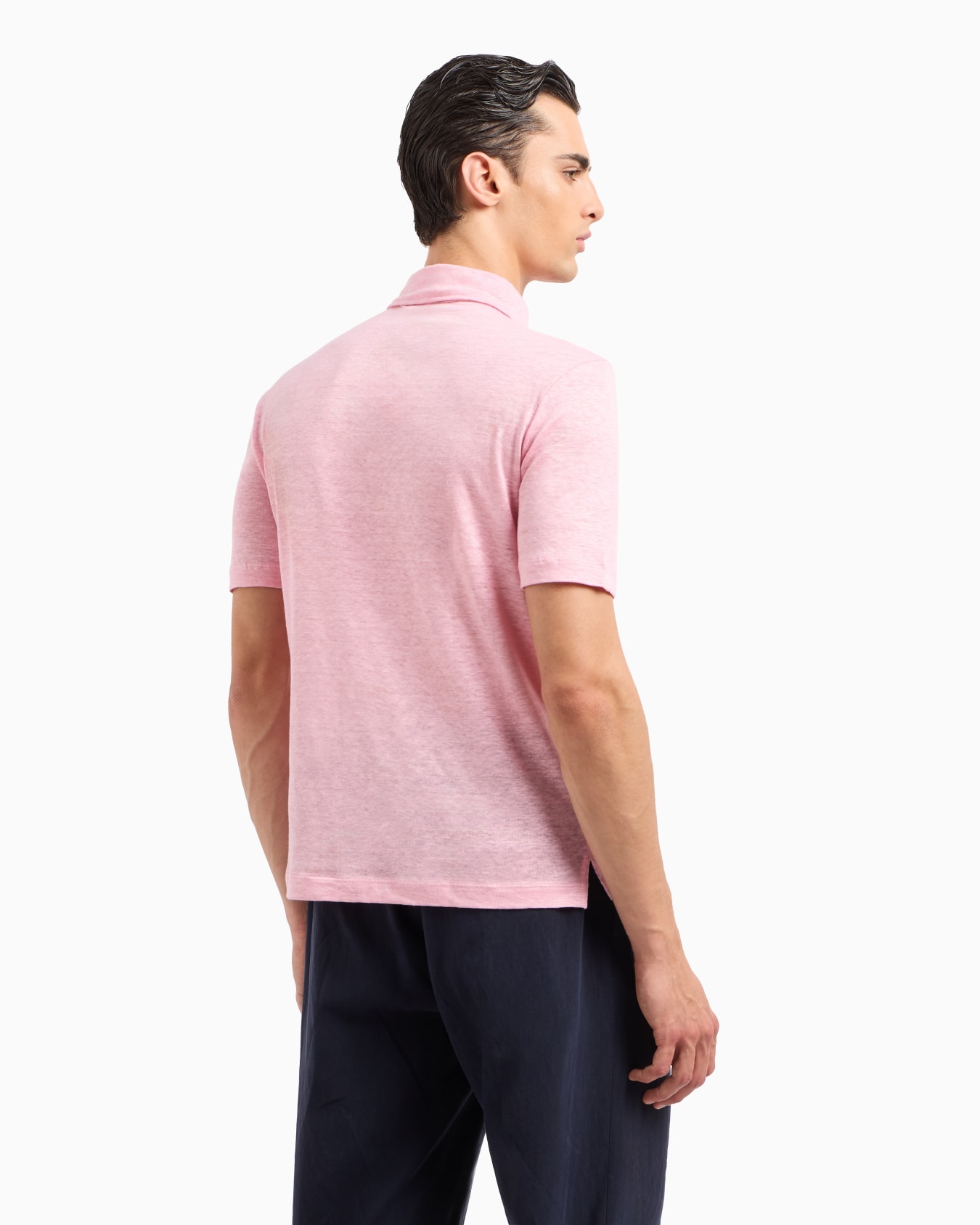 Short-sleeved polo shirt in pure linen jersey Diapositiva 2