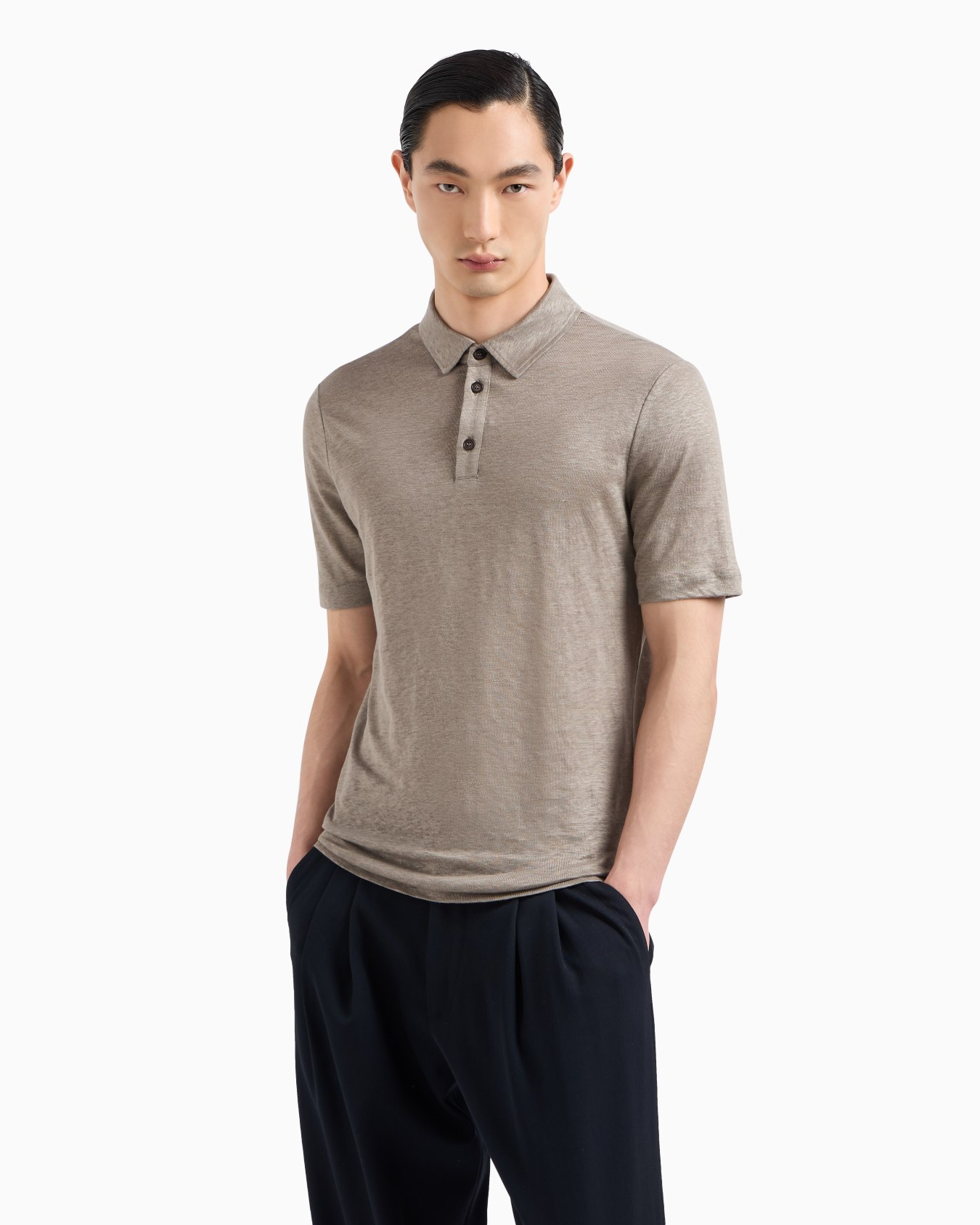 Jersey-Poloshirt mit kurzen Ärmeln aus reinem Leinen Folie 3