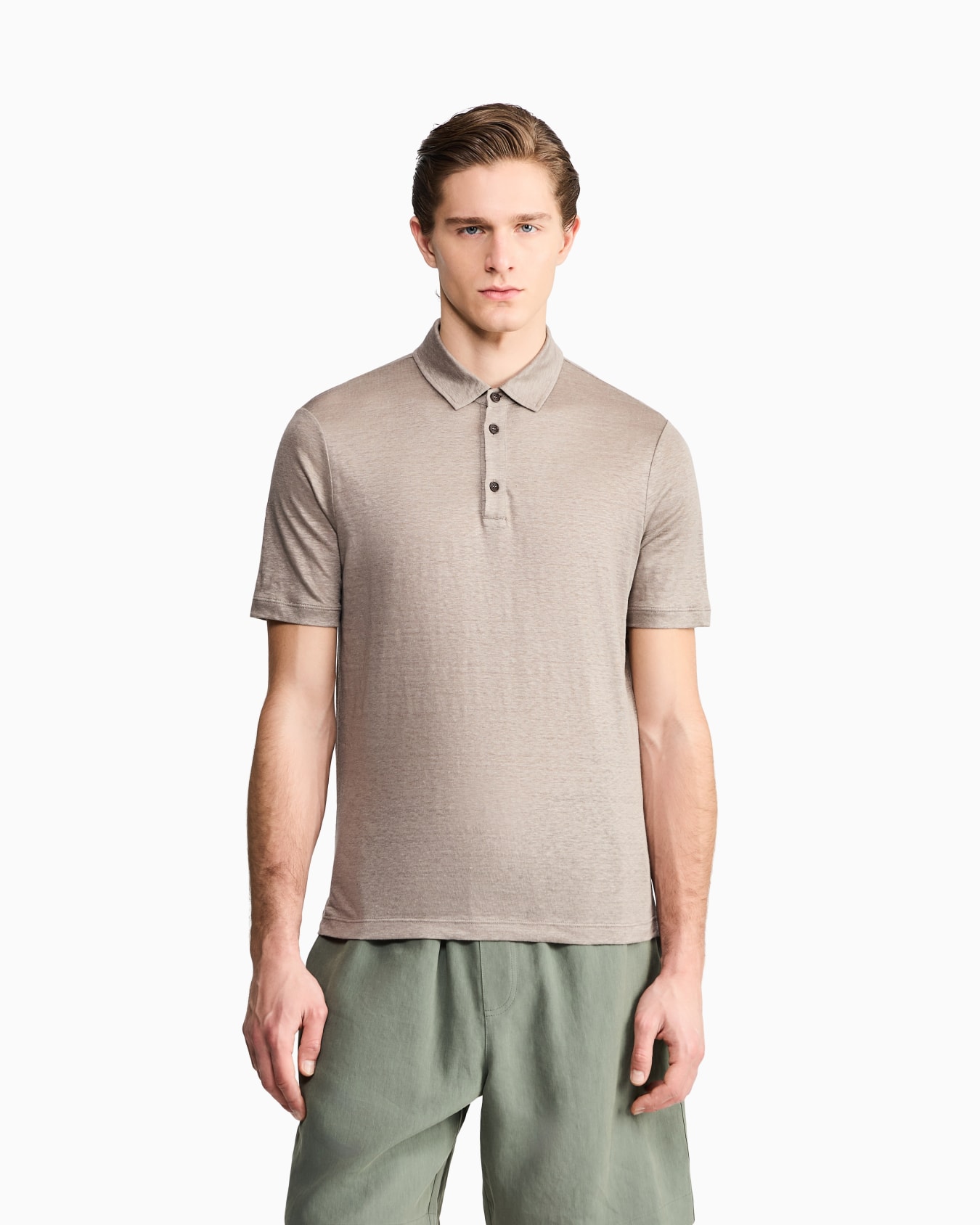 Polo de manga corta en punto de lino puro Diapositiva 3