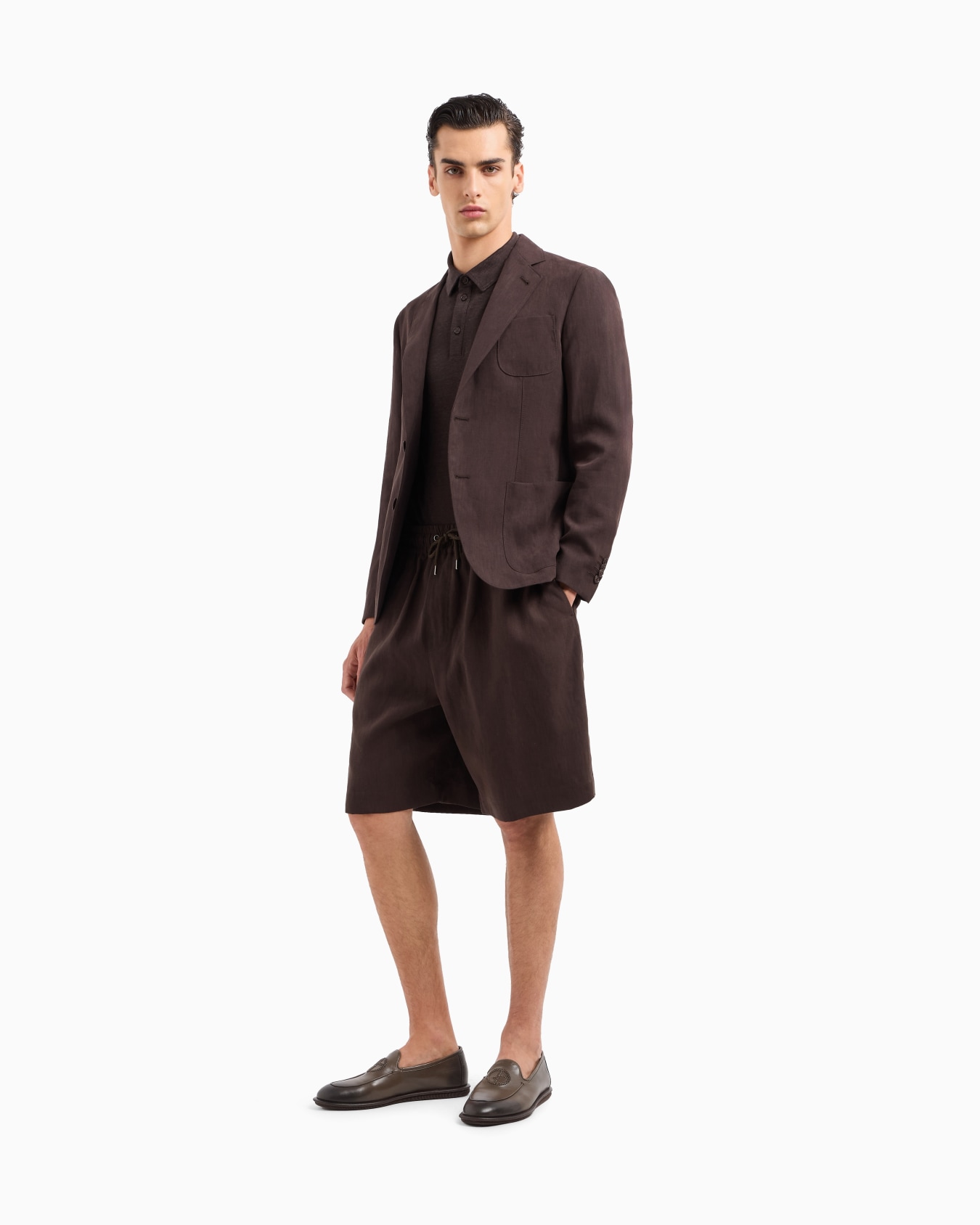 Short-sleeved polo shirt in pure linen jersey Slide 1