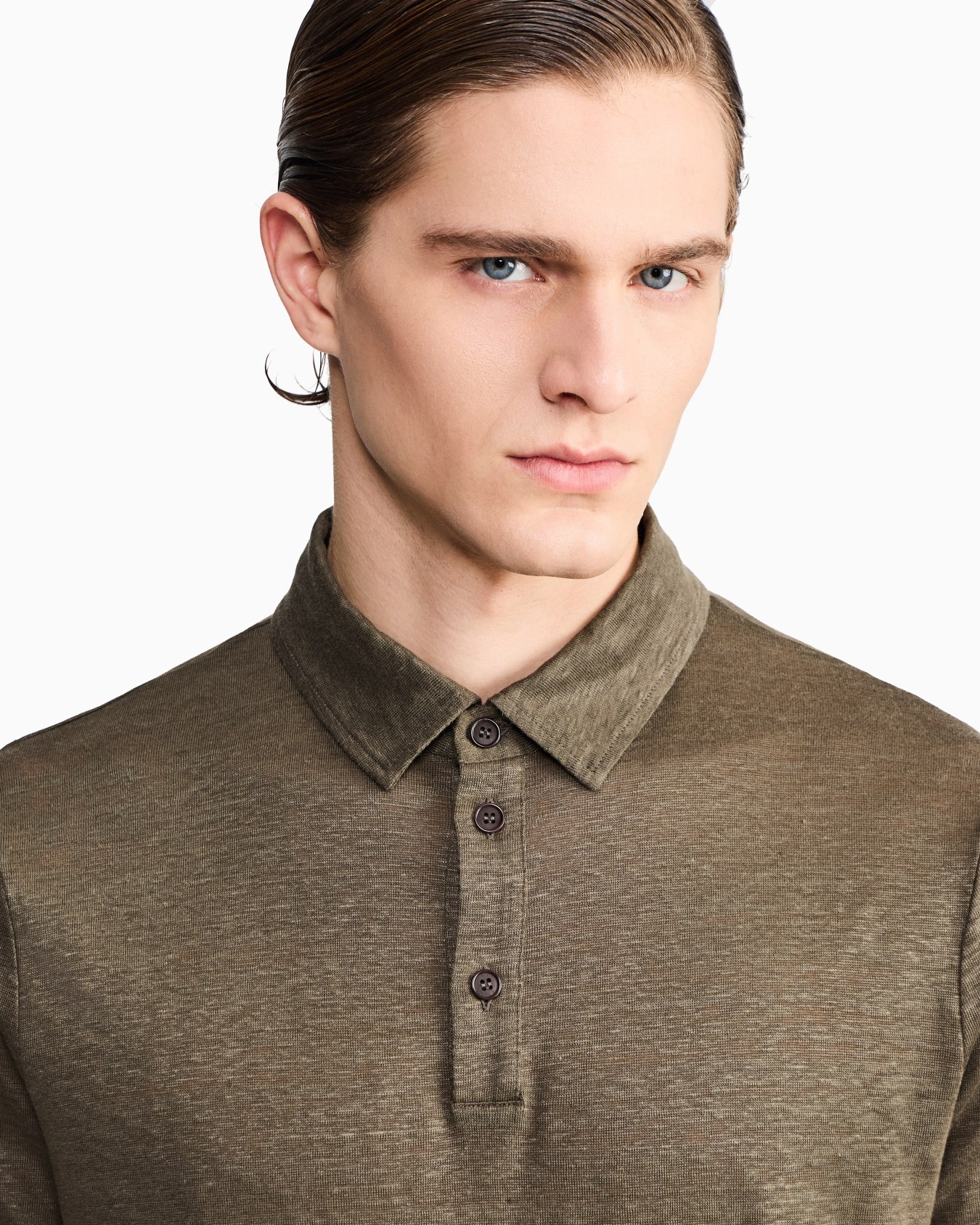 Short-sleeved polo shirt in pure linen jersey Slide 6