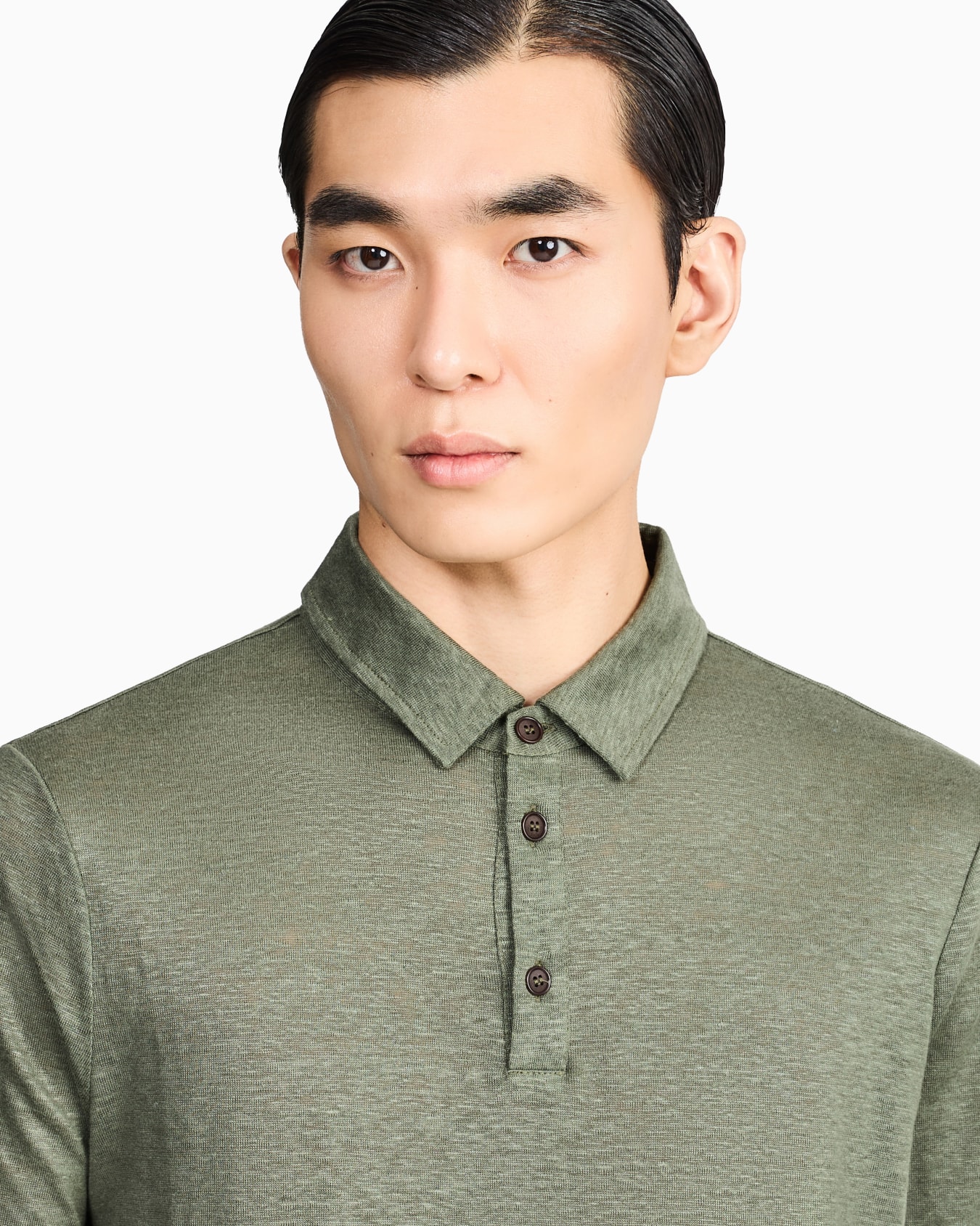 Polo de manga corta en punto de lino puro Diapositiva 4