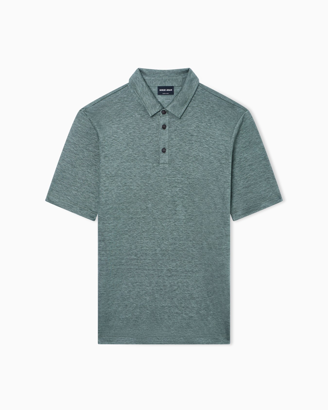 Short-sleeved polo shirt in pure linen jersey Slide 0