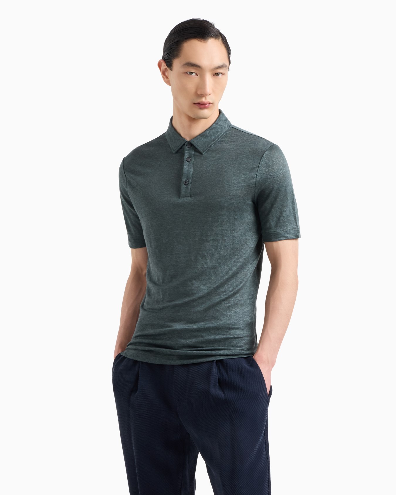 Jersey-Poloshirt mit kurzen Ärmeln aus reinem Leinen Folie 3
