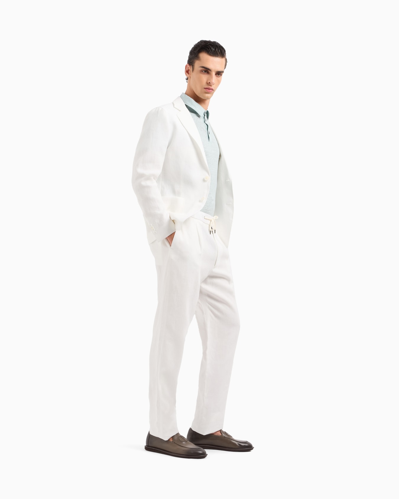 Short-sleeved polo shirt in pure linen jersey Diapositiva 1
