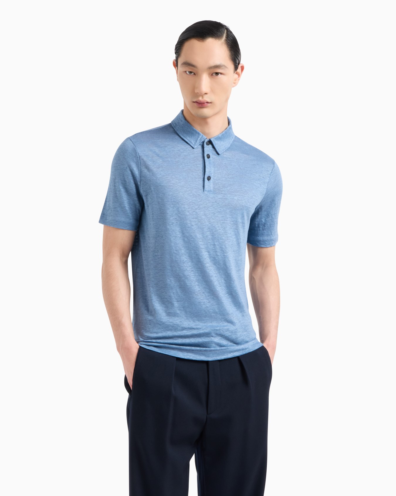 Jersey-Poloshirt mit kurzen Ärmeln aus reinem Leinen Folie 3