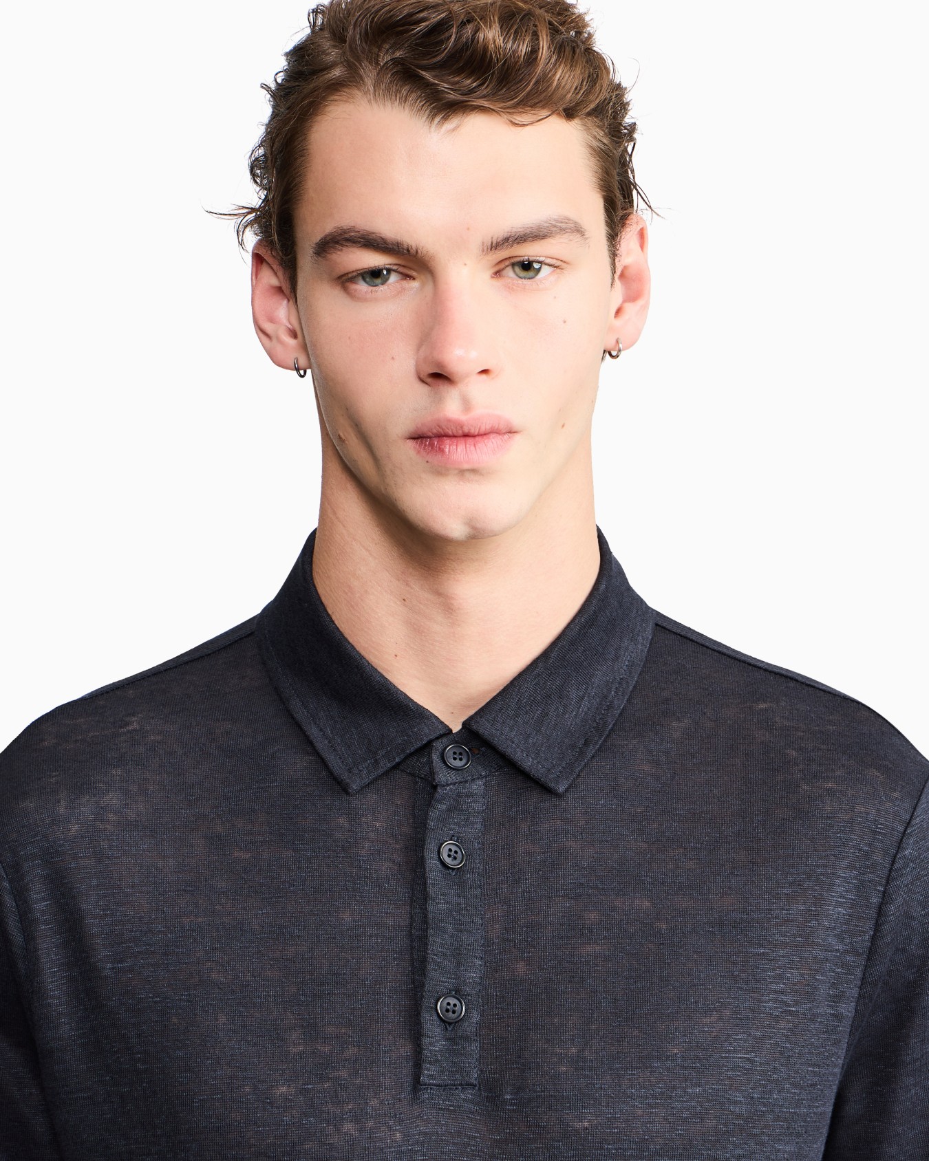 Polo de manga corta en punto de lino puro Diapositiva 6