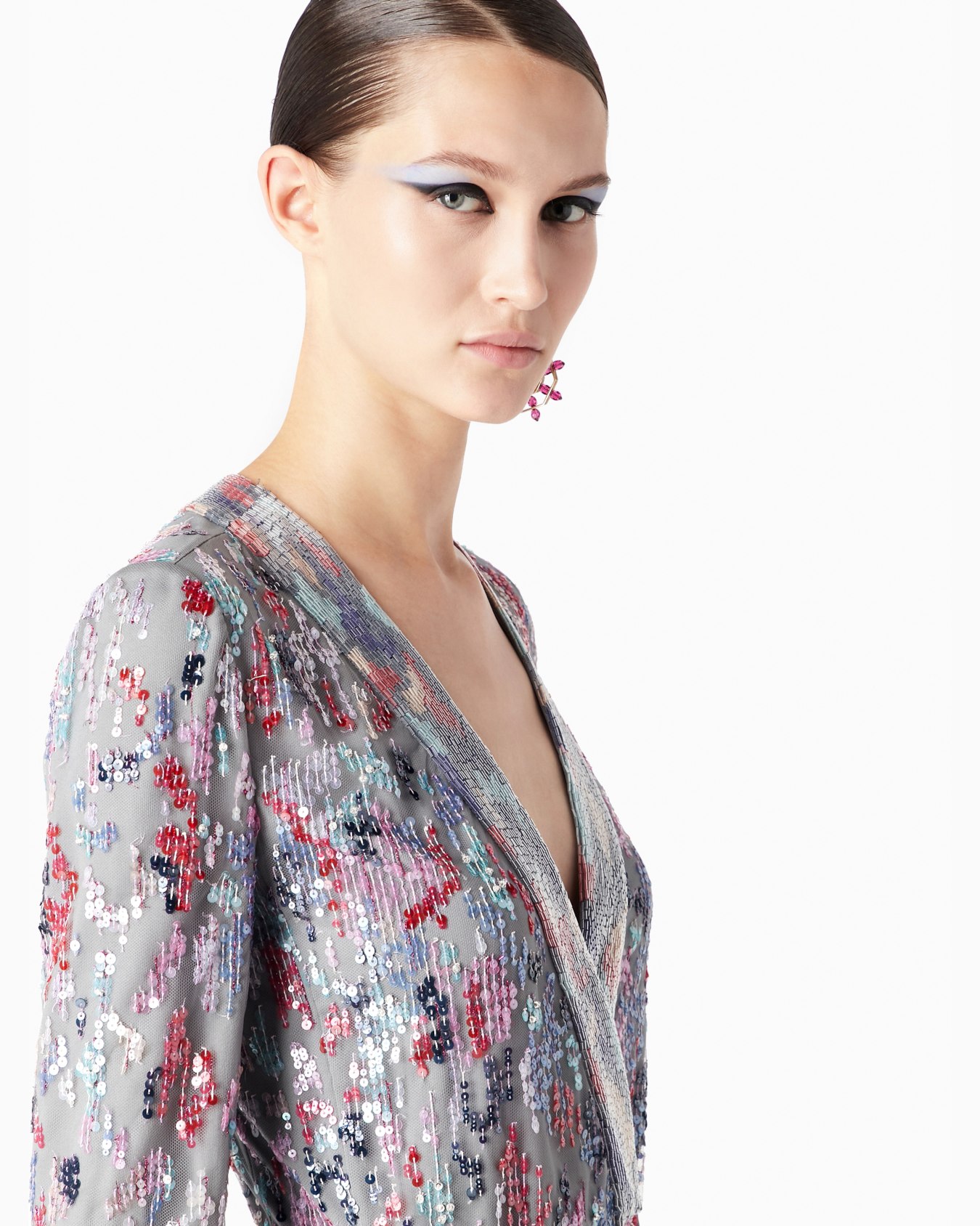 Long tulle jacket with all-over embroidery Slide 4