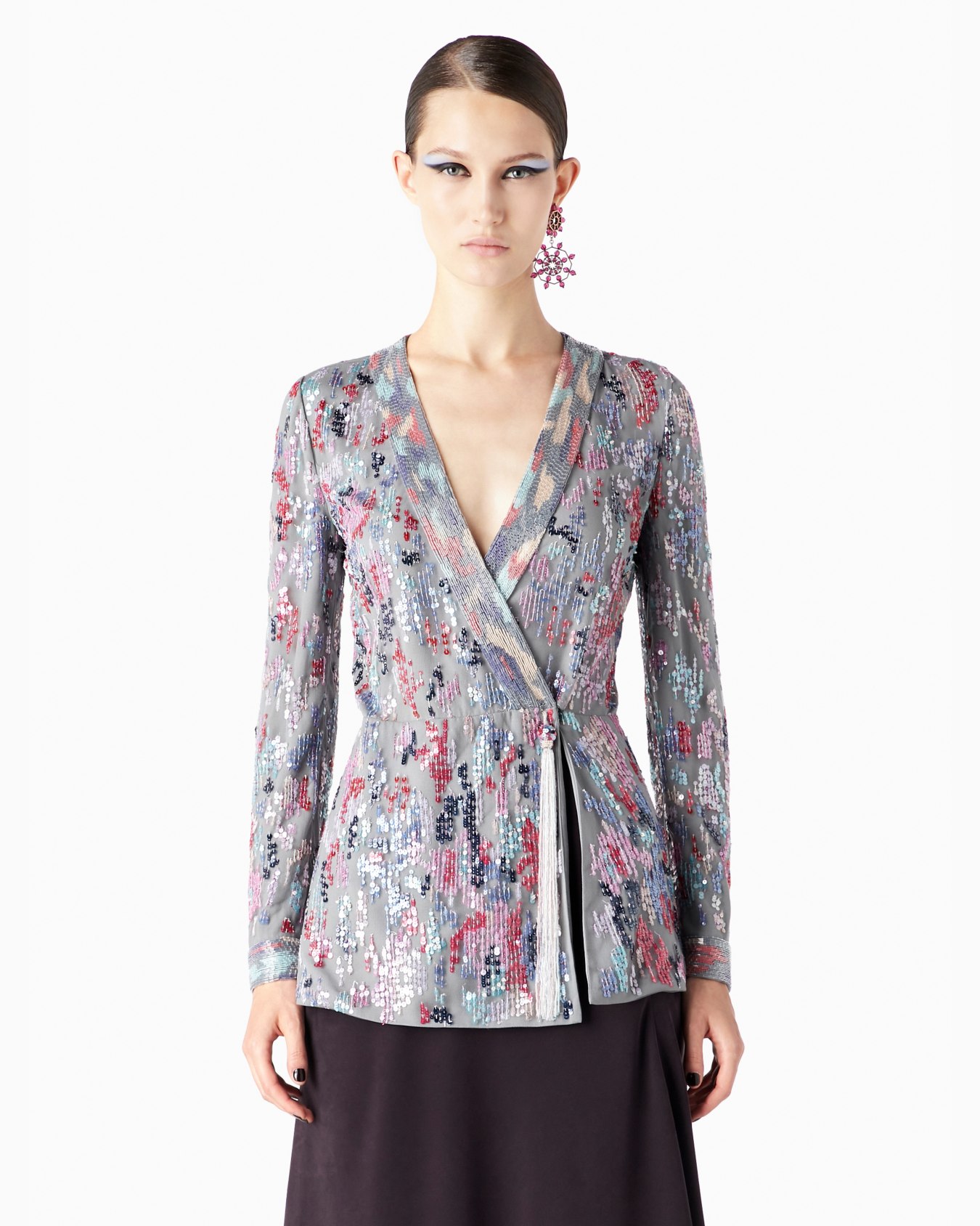 Long tulle jacket with all-over embroidery Slide 1