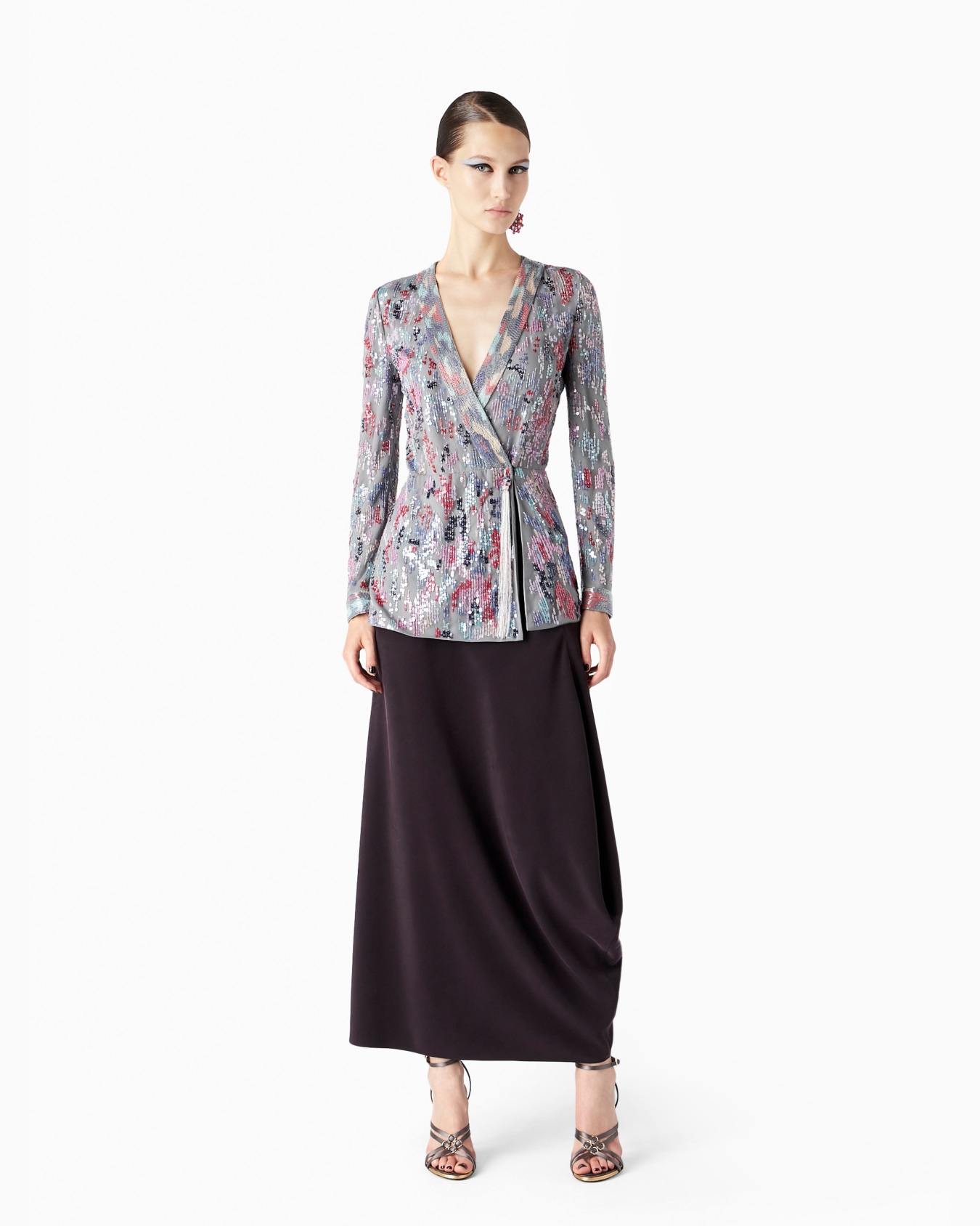 Long tulle jacket with all-over embroidery Slide 3