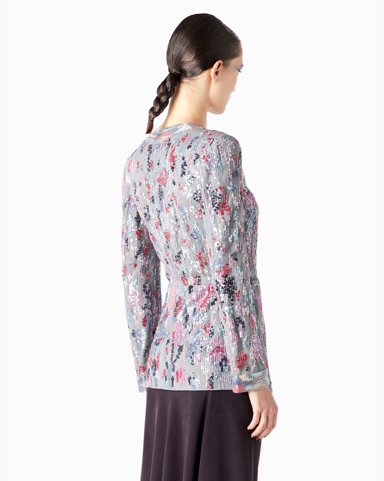 Long tulle jacket with all-over embroidery Slide 2