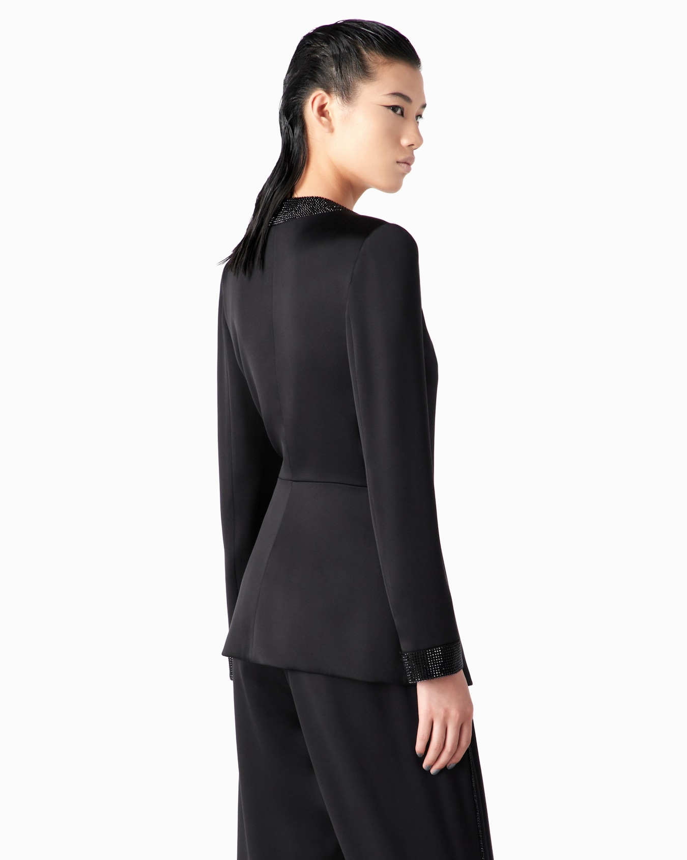 Long satin jacket with rhinestone and crystal trim Slide 2