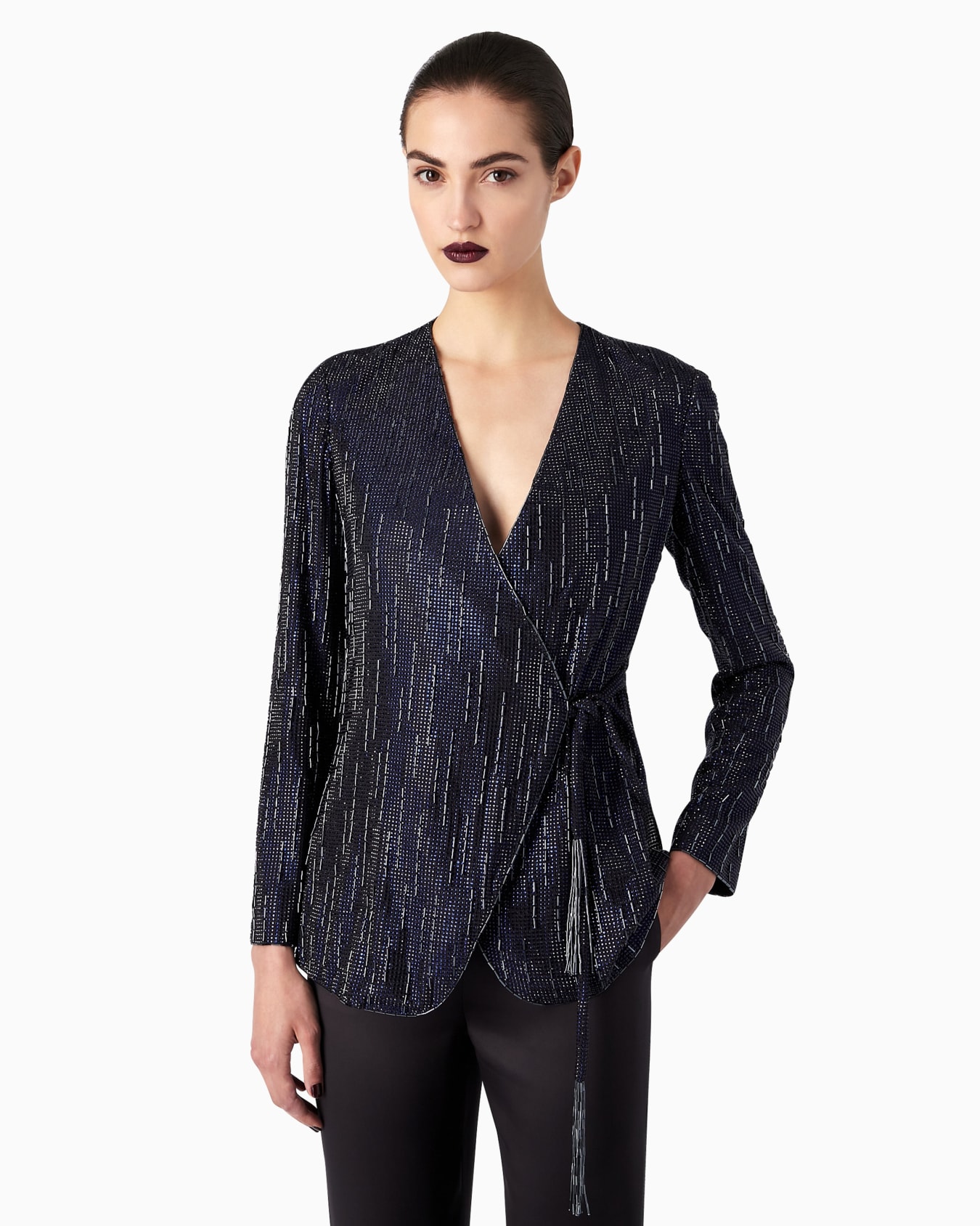 Long silk jacket with crystal embroidery Slide 1