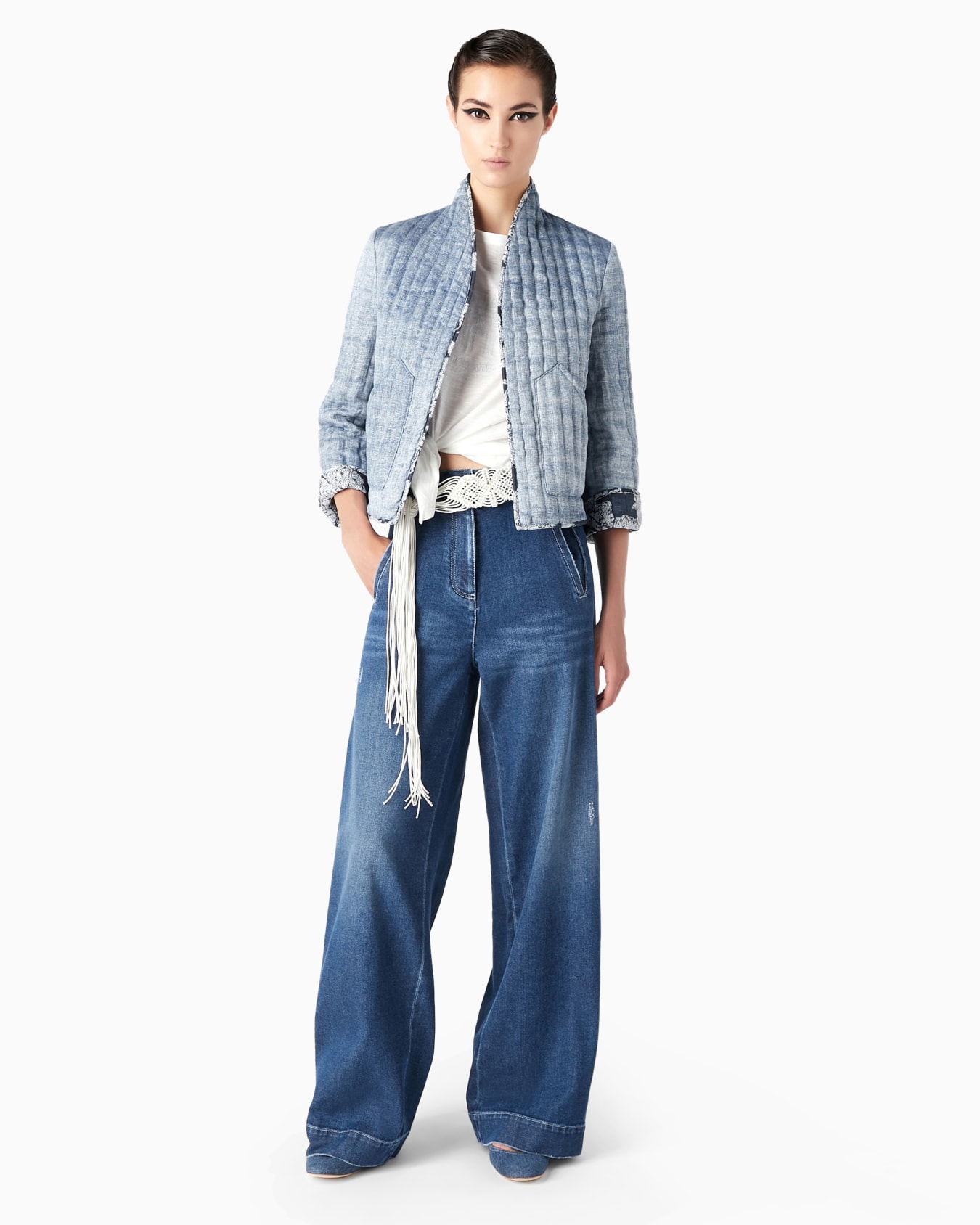 Denim Collection wide-leg trousers in stretch cotton denim Slide 3