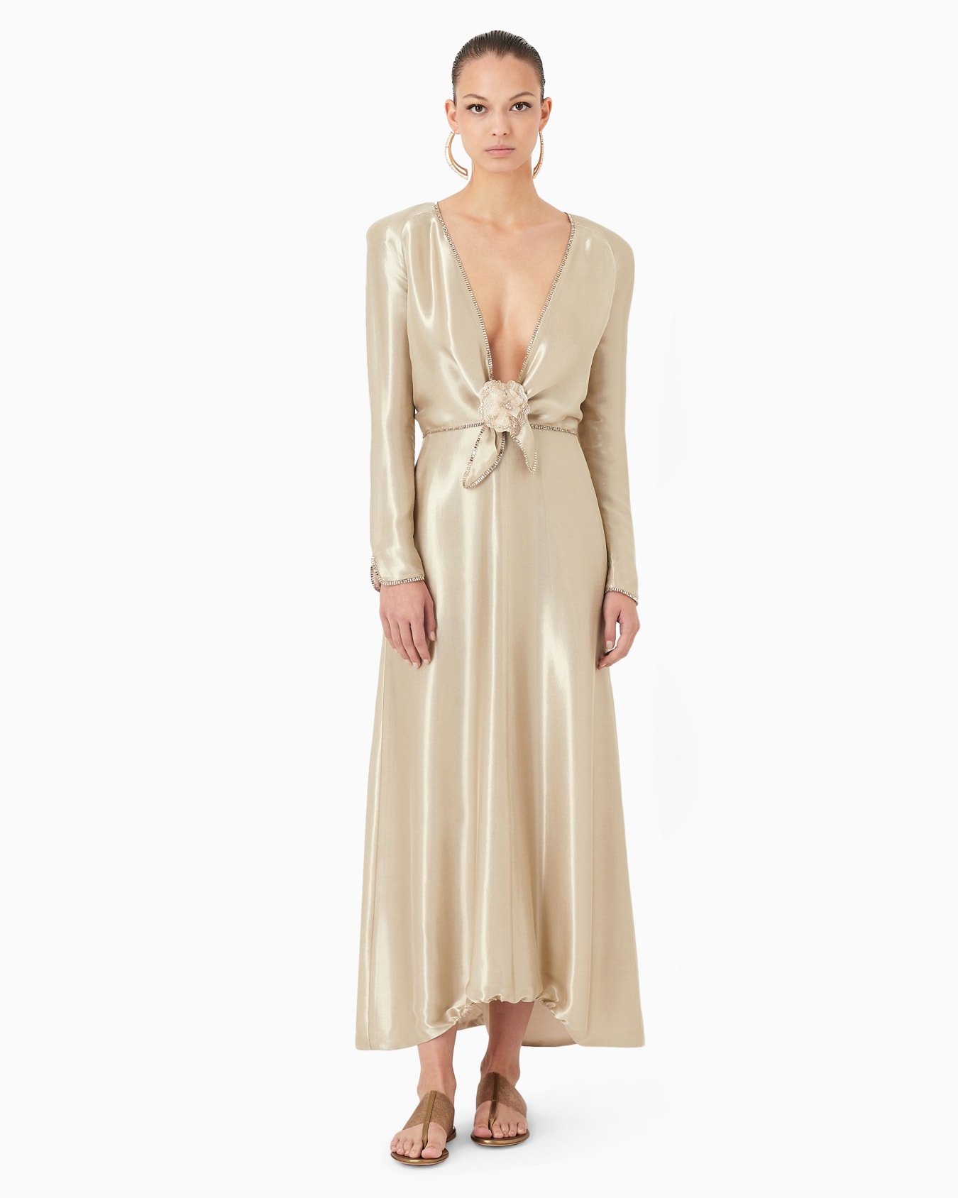 Long dress with embroideries and floral embellishment Slide 1