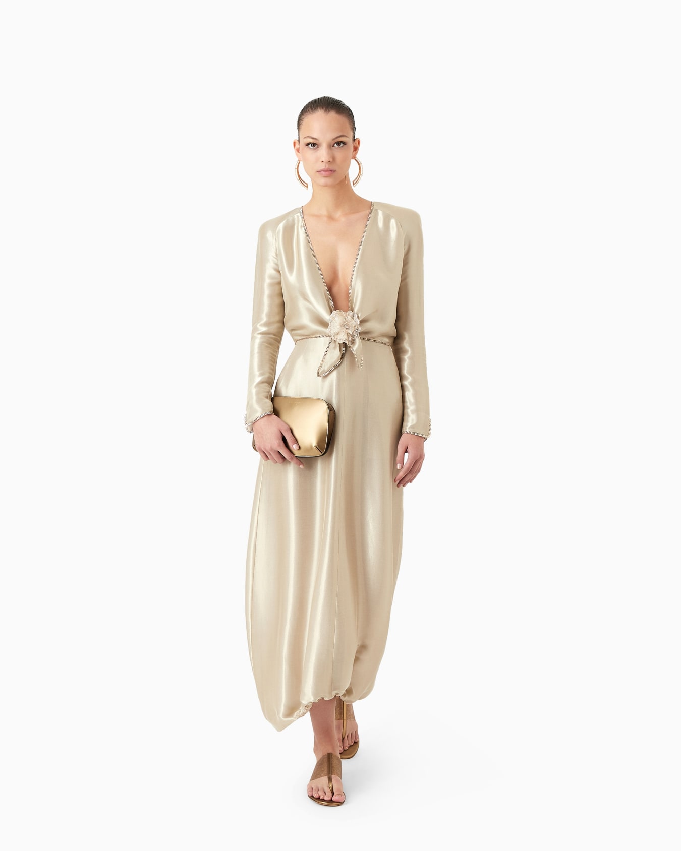 Long dress with embroideries and floral embellishment Slide 3