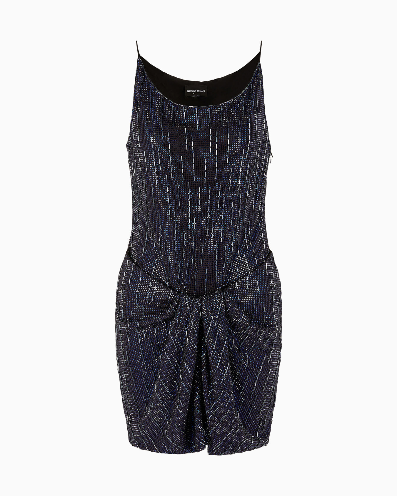 Vestido corto de seda con bordado de cristales Diapositiva 0