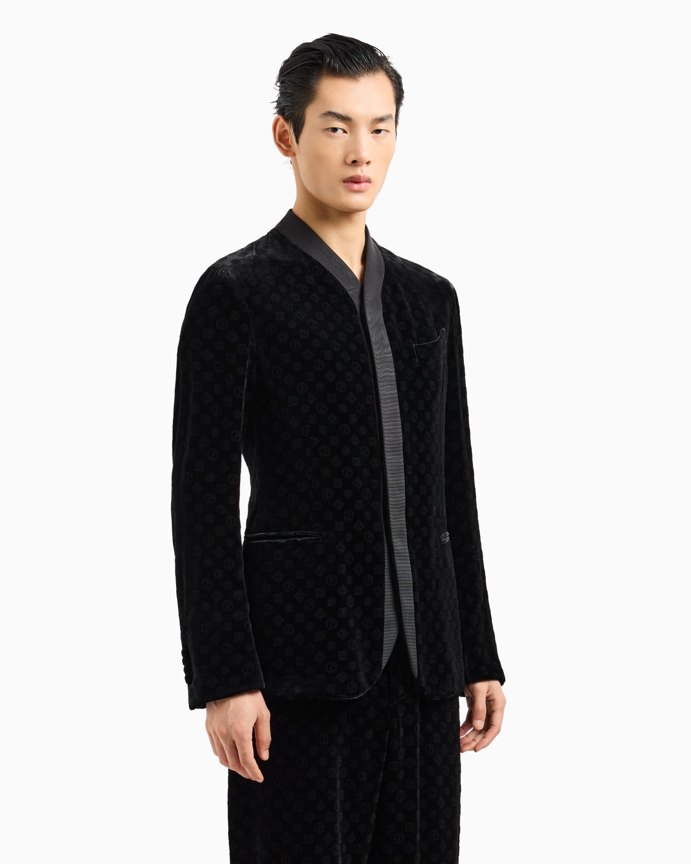 Giorgio’s single-breasted jacket in velvet with all-over logo Slide 2