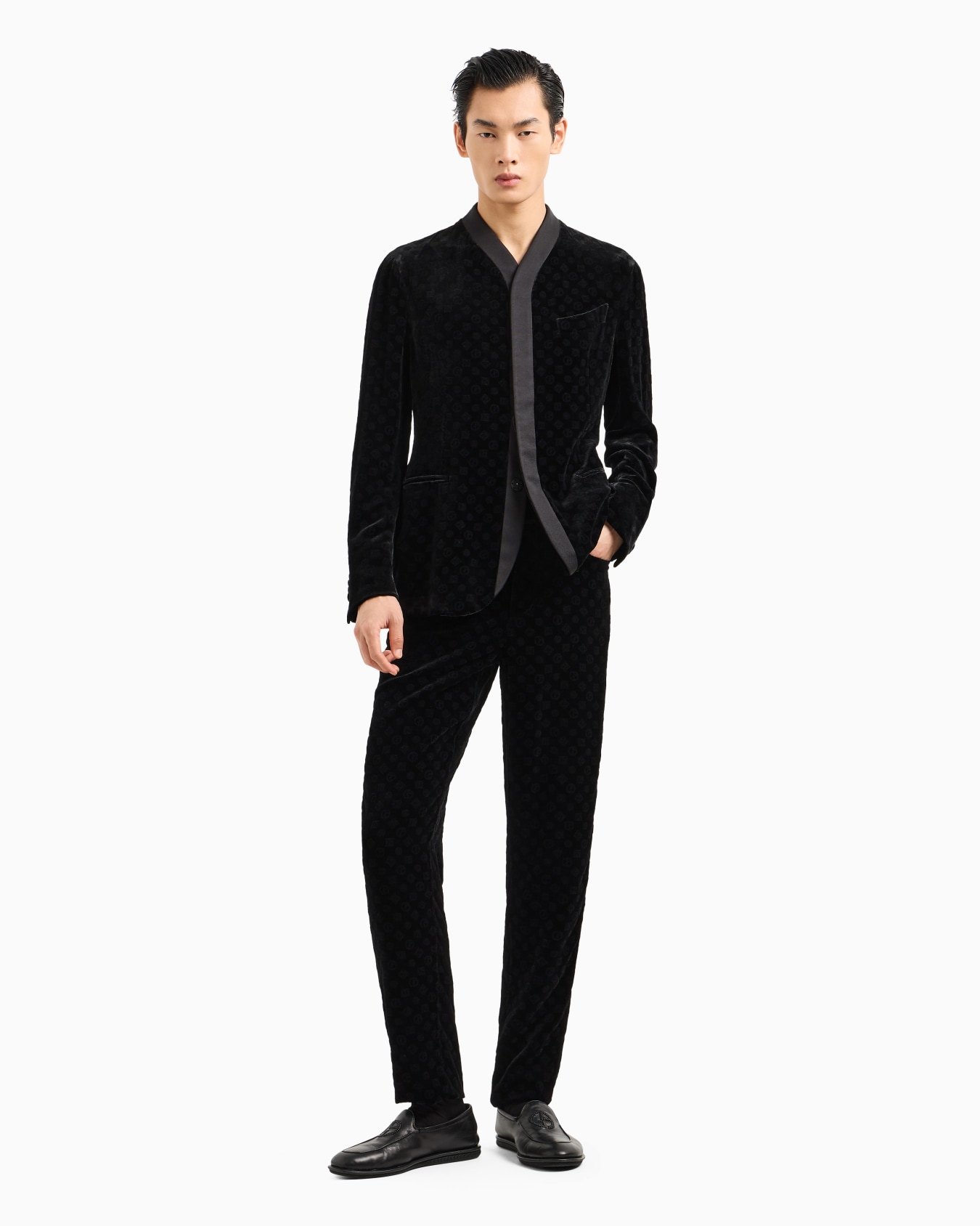 Giorgio’s single-breasted jacket in velvet with all-over logo Slide 4