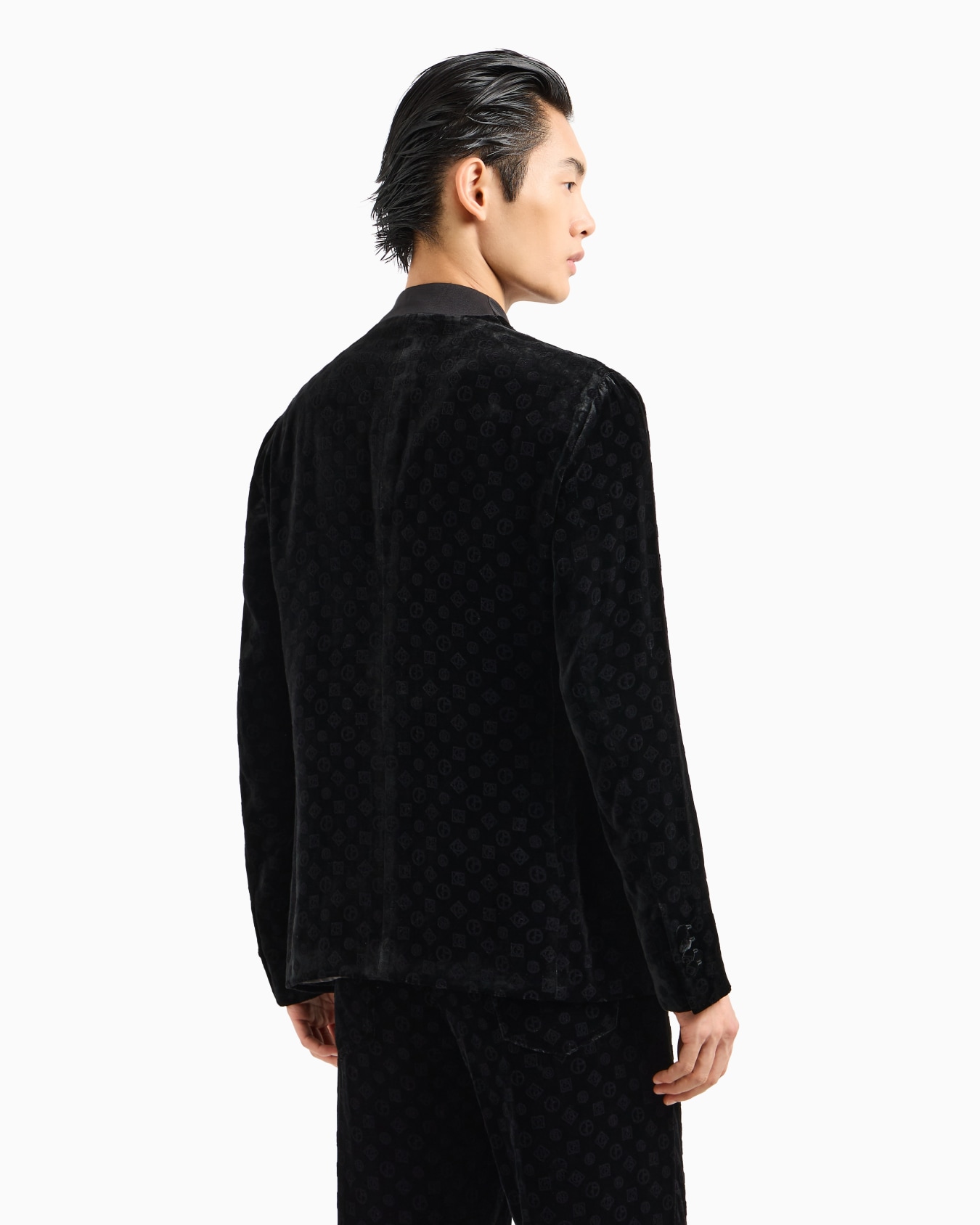 Giorgio’s single-breasted jacket in velvet with all-over logo Slide 3