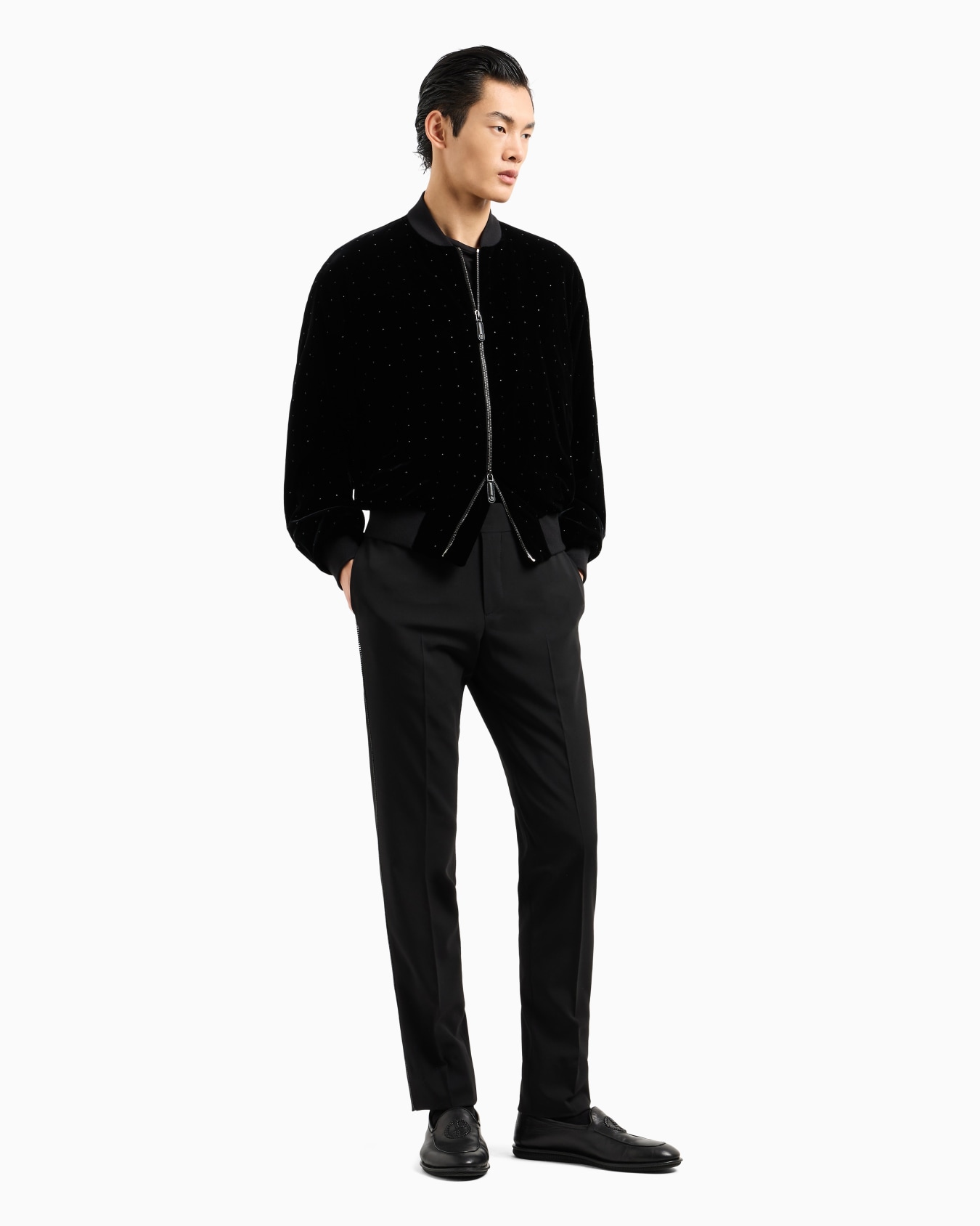 Giorgio’s velvet bomber jacket with rhinestone details Slide 3