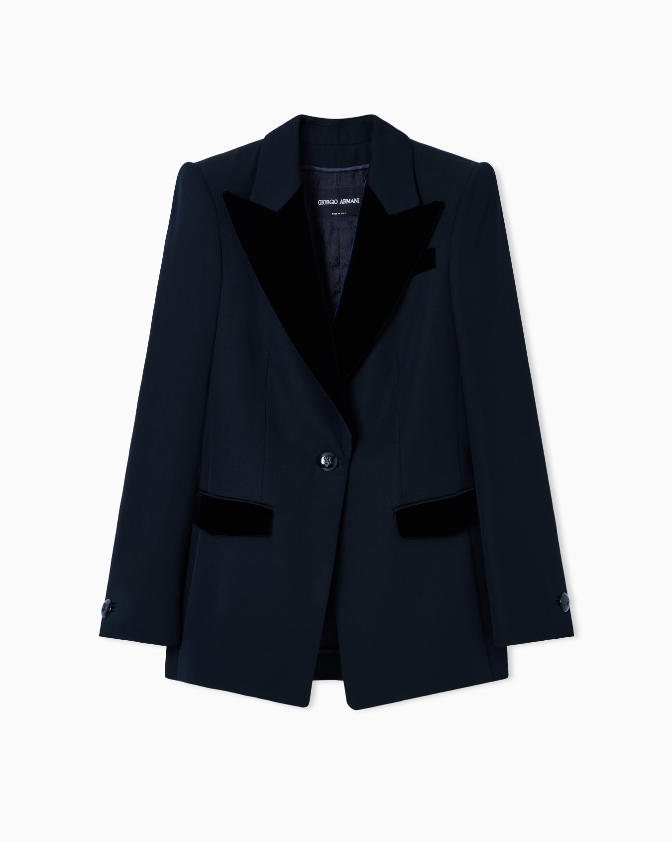 Barathea wool and velvet single-breasted jacket Slide 0