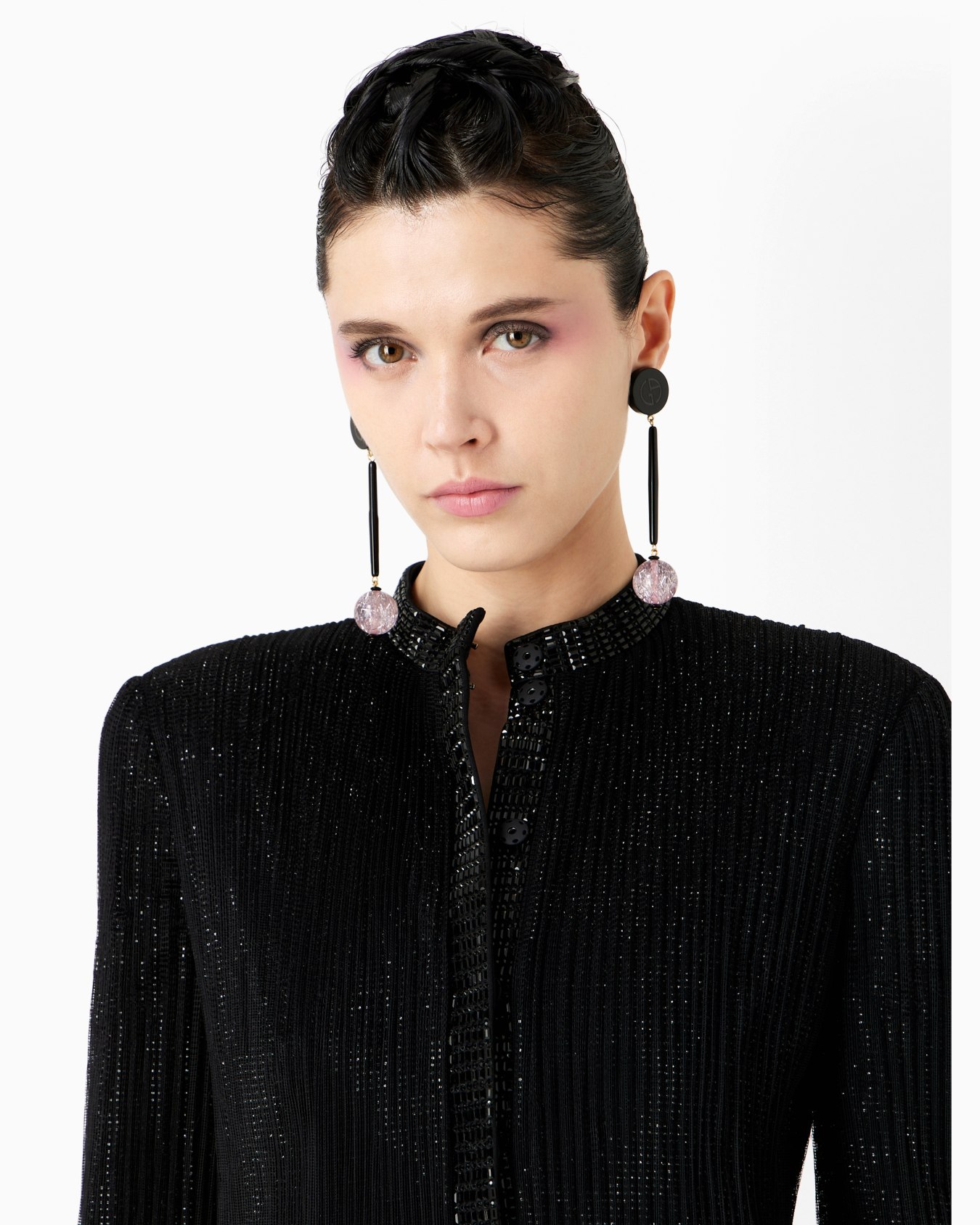 Long jacket in pleated tulle with crystal embroidery Slide 5