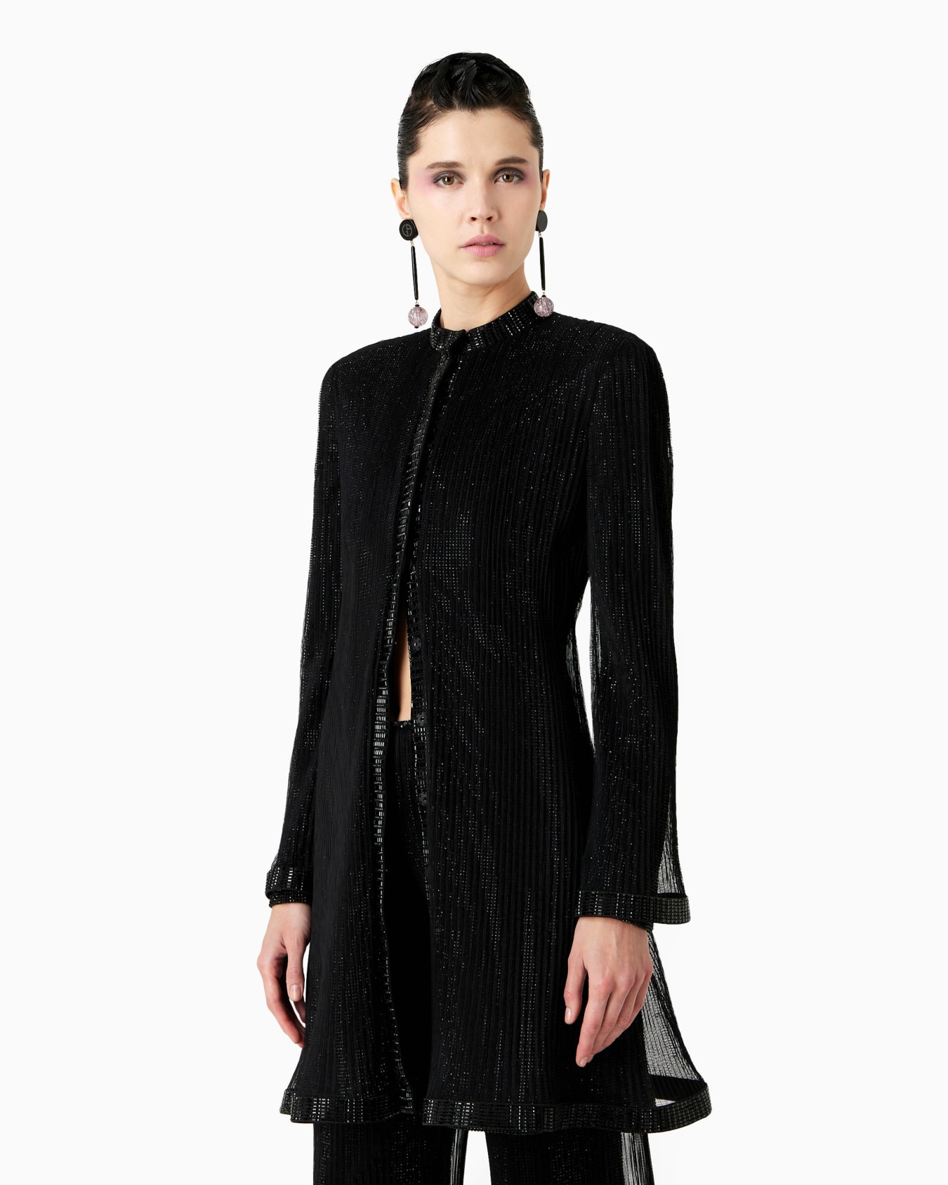 Long jacket in pleated tulle with crystal embroidery Slide 2
