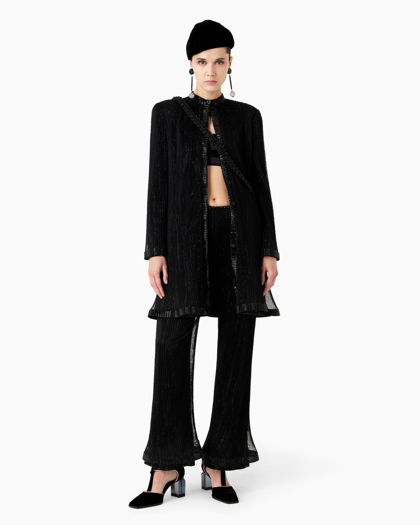 Long jacket in pleated tulle with crystal embroidery Slide 4