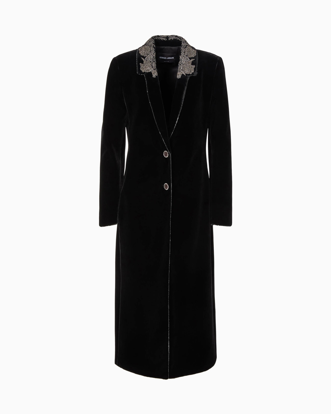 Single-breasted embroidered velvet coat Slide 0