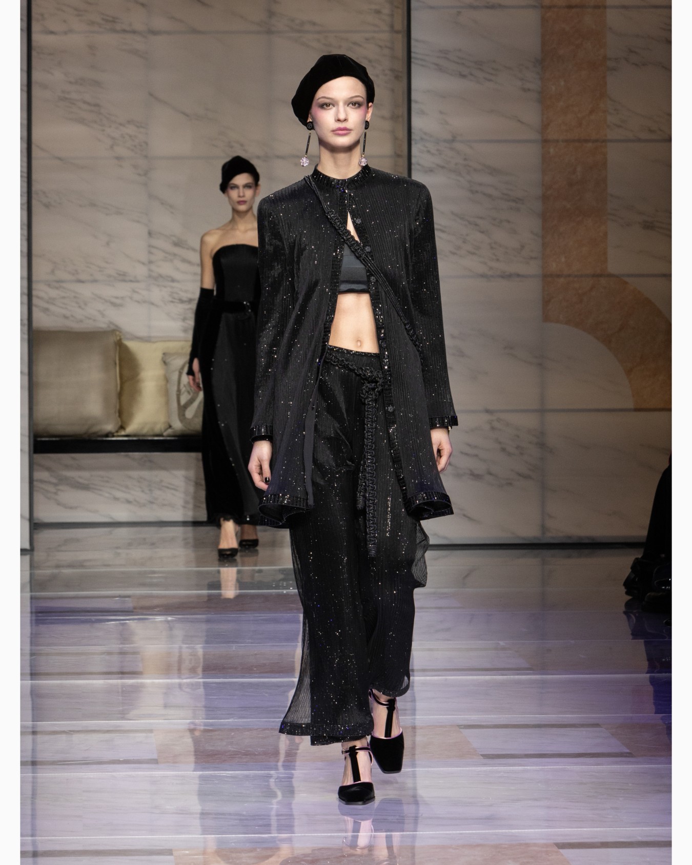 Crystal-embroidered pleated tulle trousers Slide 7