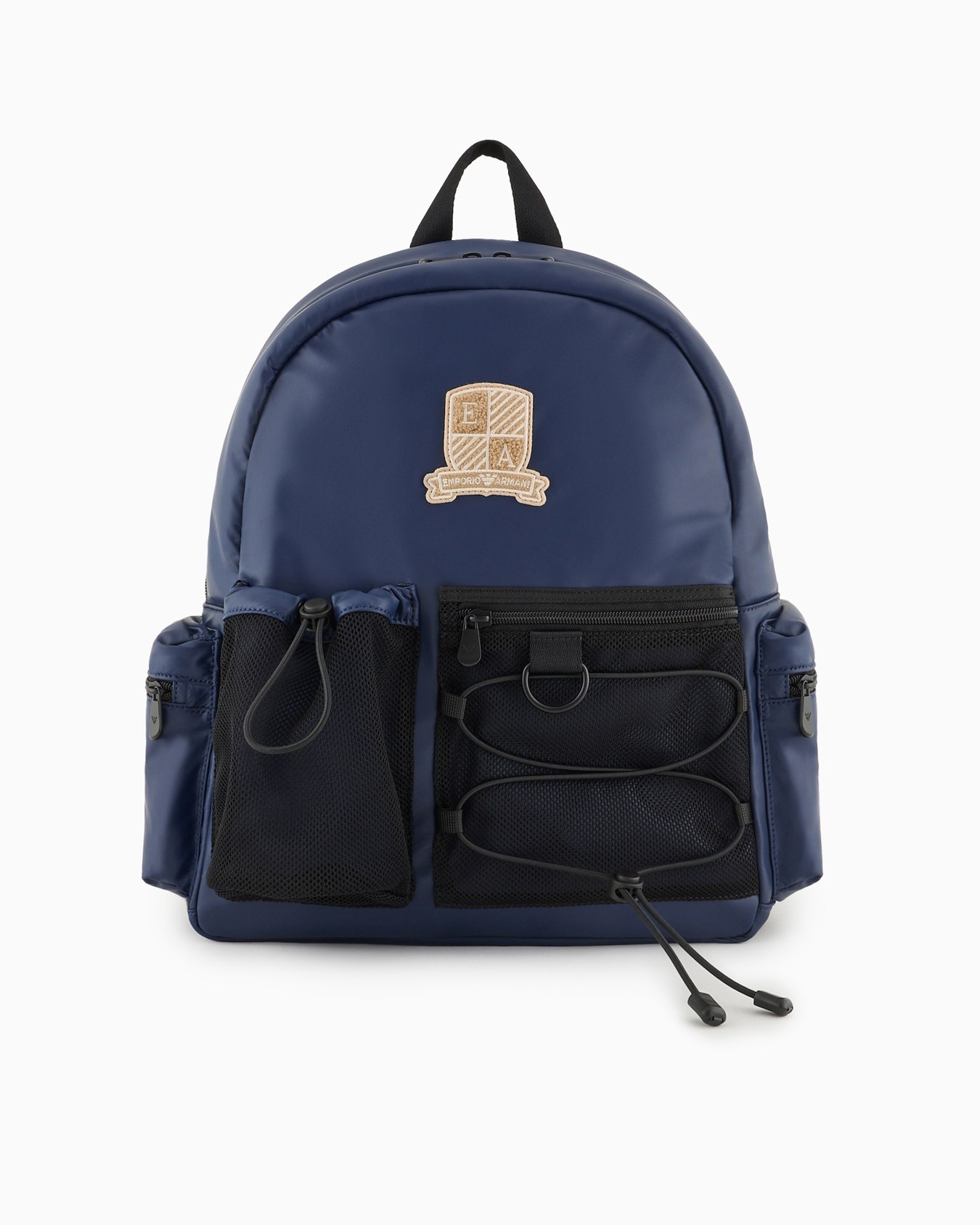 Multi-pocket backpack in coated fabric with logo crest patch Slide 0