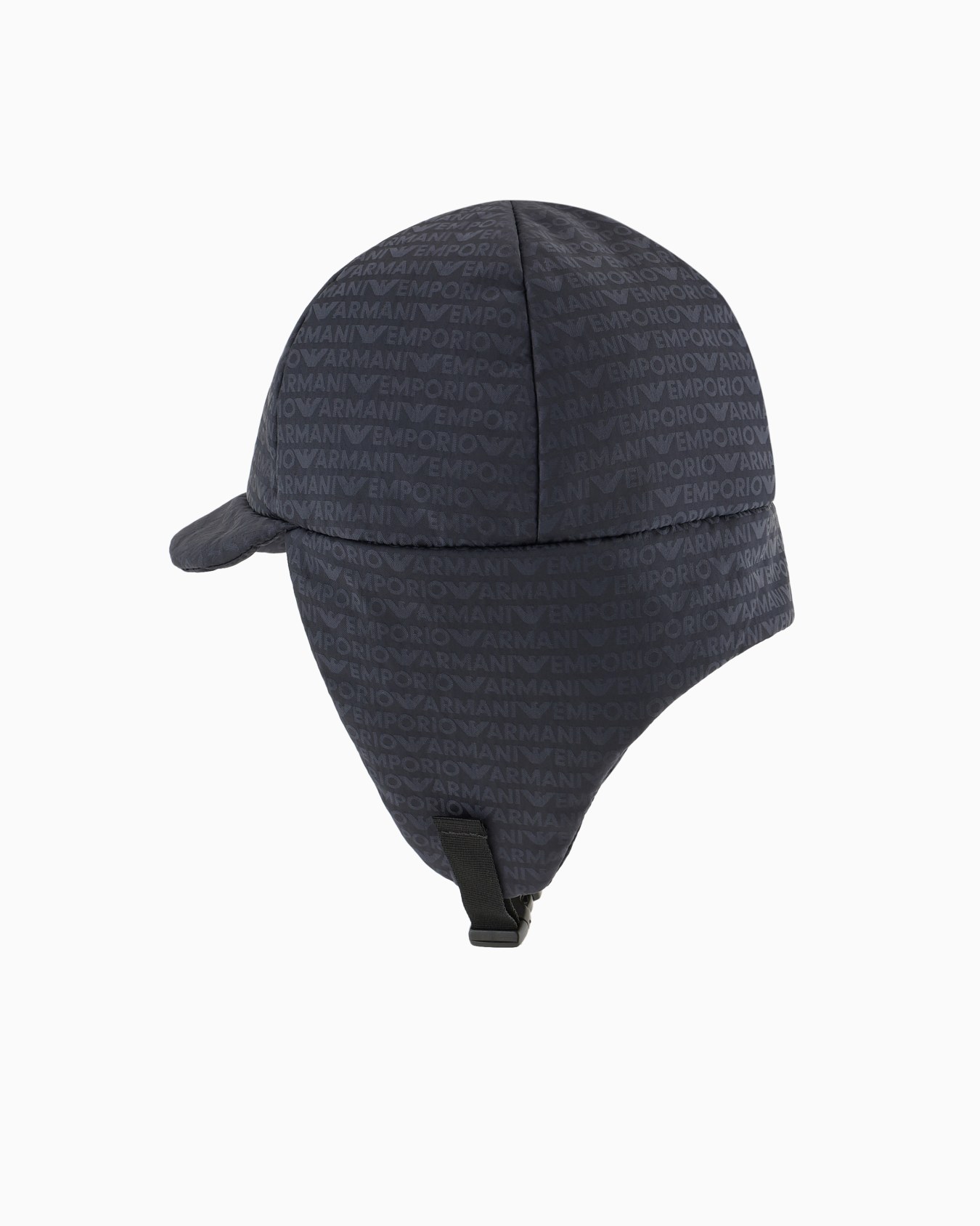 Nylon cap with earflaps and all-over logo lettering Slide 1