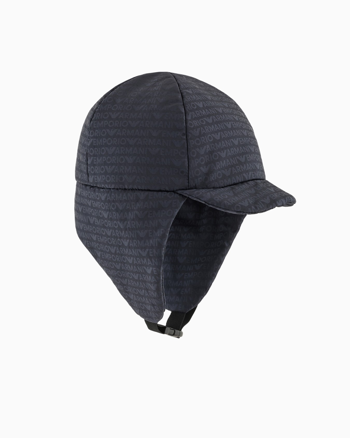 Nylon cap with earflaps and all-over logo lettering Slide 0
