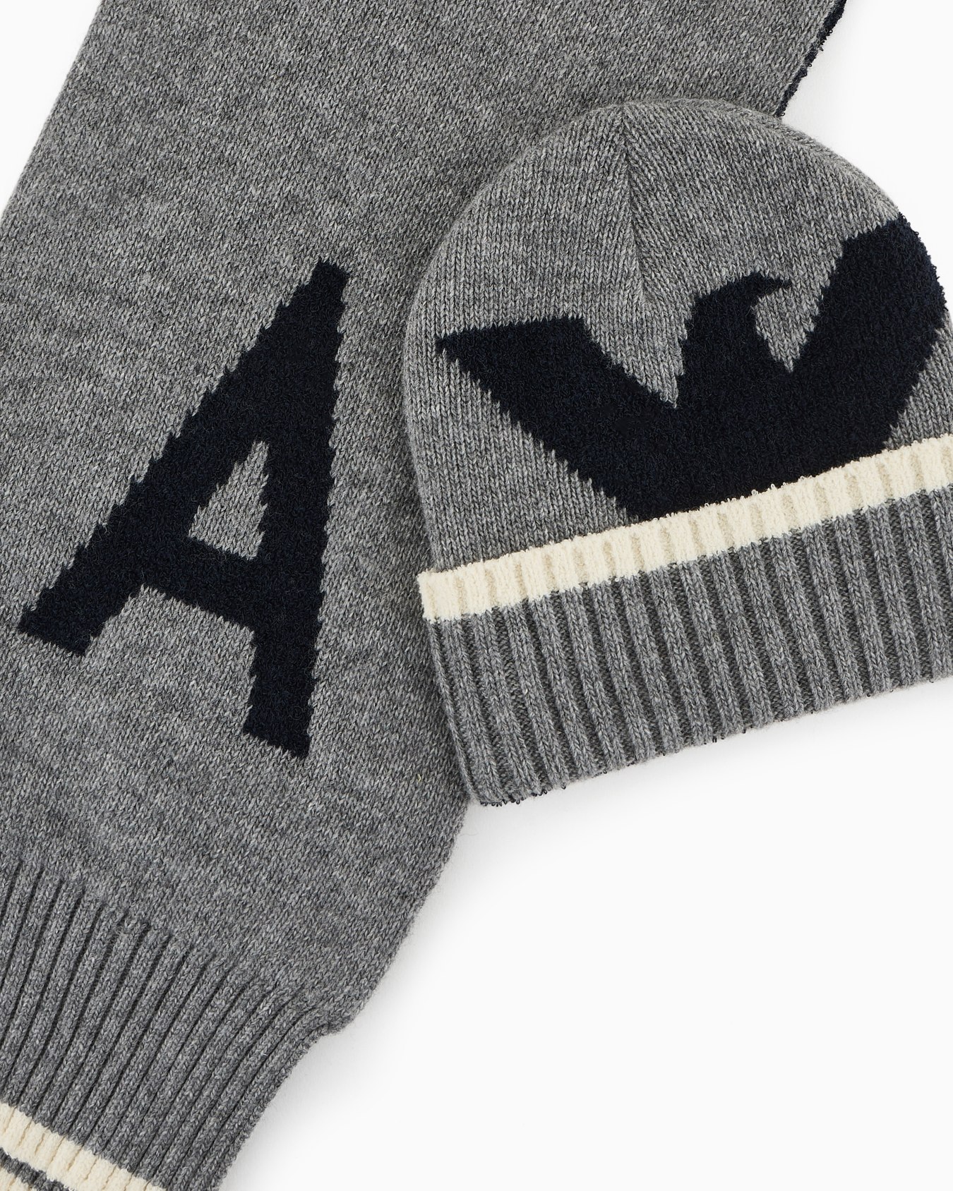 Wool-blend beanie and scarf set with jacquard logo Slide 1