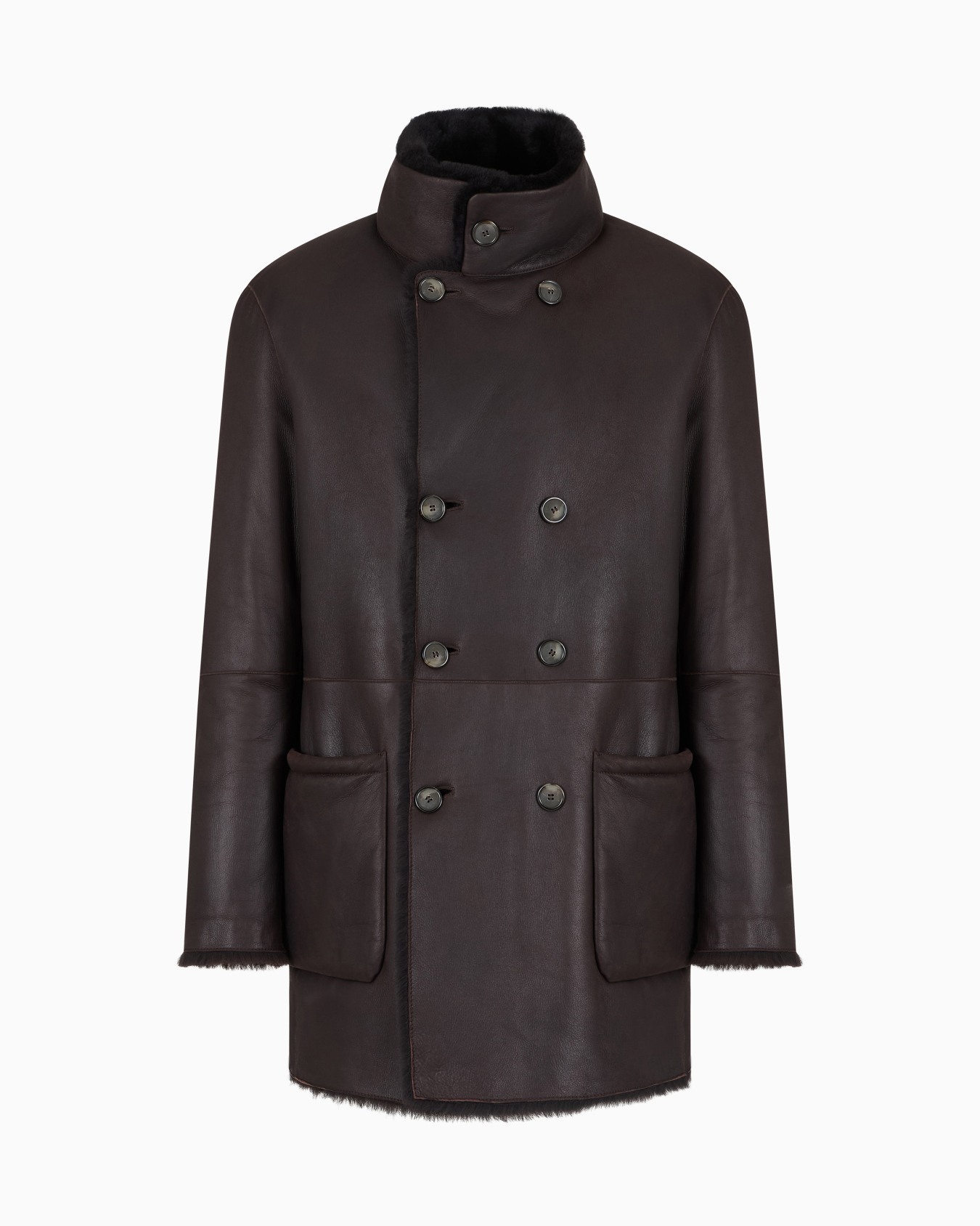 Reversible, double-breasted sheepskin pea coat Slide 4