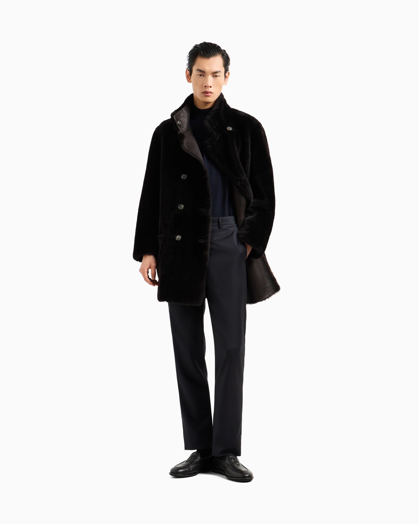 Reversible, double-breasted sheepskin pea coat Slide 1